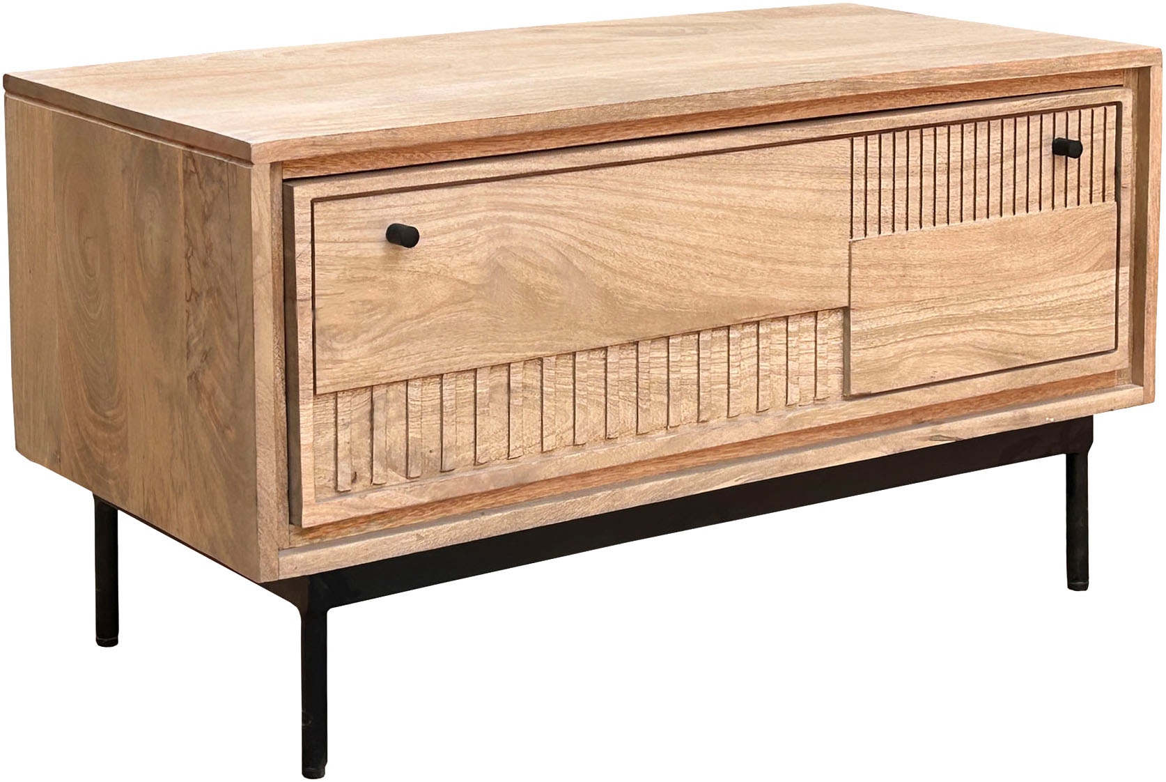 SIT Schuhschrank »Vieste aus Mangoholz mit Lamellen-Schnitzereien & Metallfüßen« 1 Stk. tlg. 2 Fächer hinter 1 Klappe mit 15 cm hohen schwarzen Metallfüßen