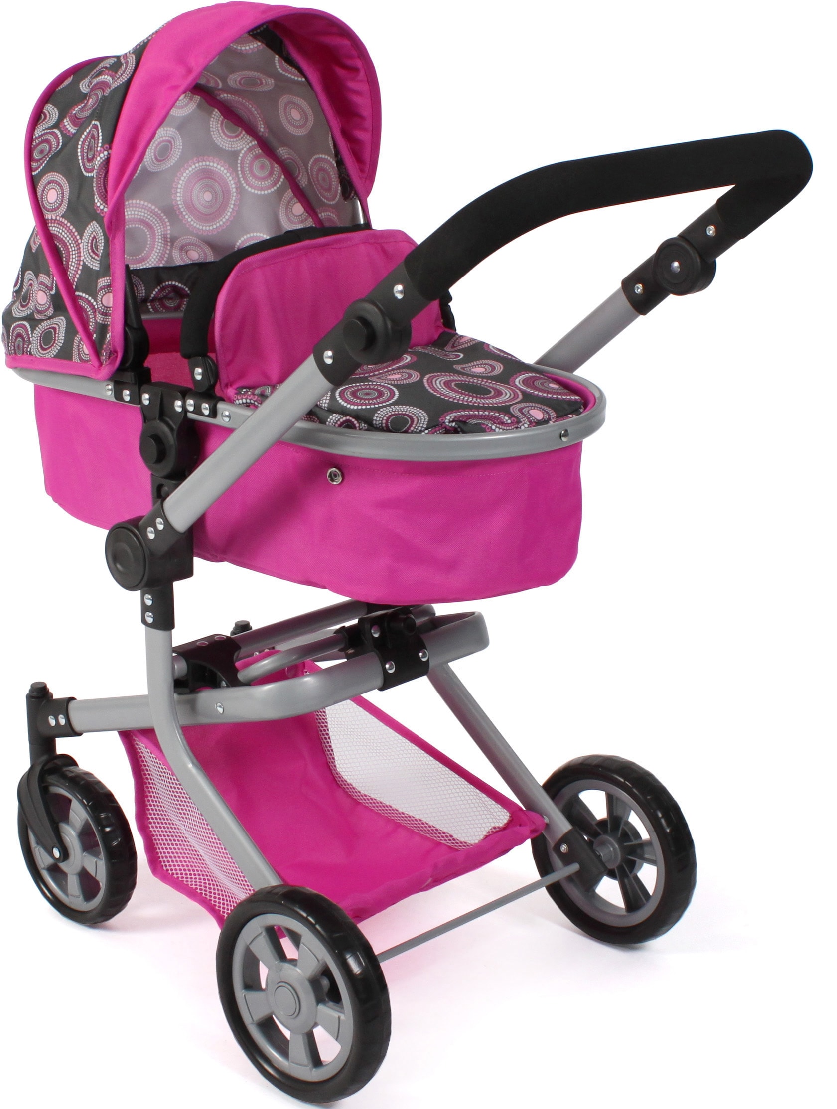 CHIC2000 Jungen Kombi-Puppenwagen "Mika", pink, Kunststoff, Metall, Stoff, B:41cm H:82cm T:73cm, Puppenwagen, mit schwenkbaren Vorderrädern