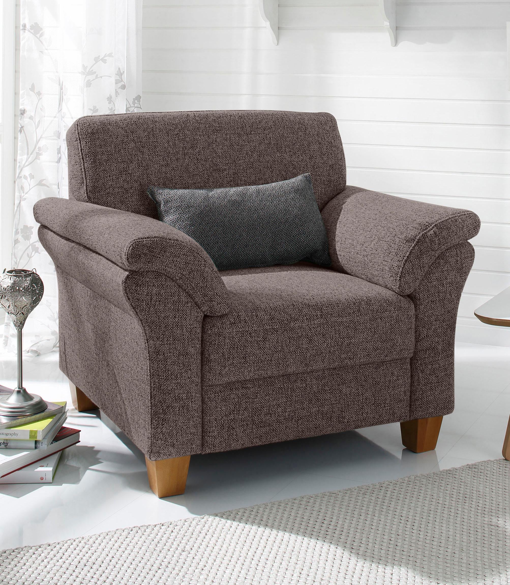 OTTO home Sessel "Borkum, B: 101 cm, Federkern-Polsterung, komfortable Sitzhöhe 46 cm" Frei im Raum stellbar, Massivholzfüße, wohnliches Design