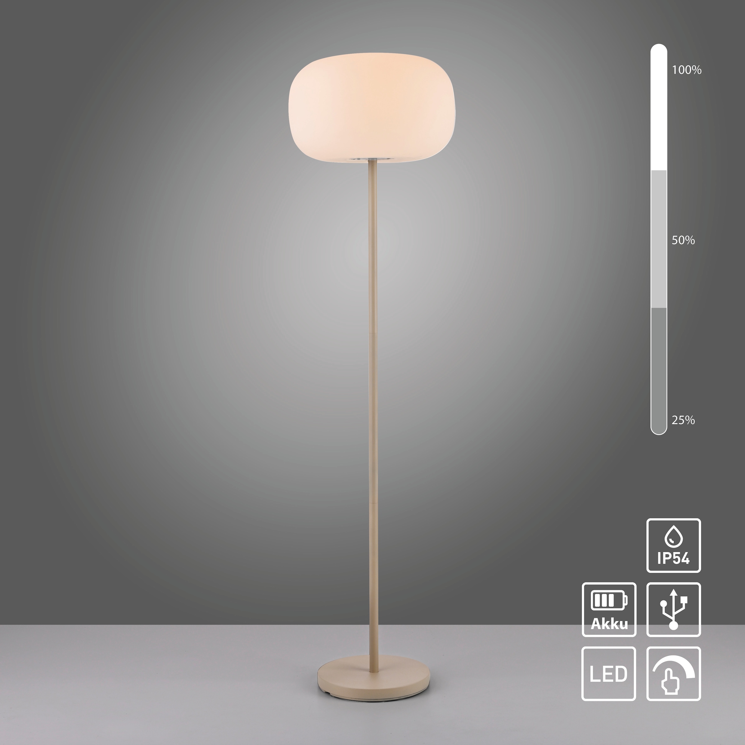 SCHÖNER WOHNEN-Kollektion LED Außen-Stehlampe »LUMARA« LED-Board 1 Stk. Warmweiß Kabellose Akku-Lampe, dimmbar, IP54, Macchiato – für innen & außen