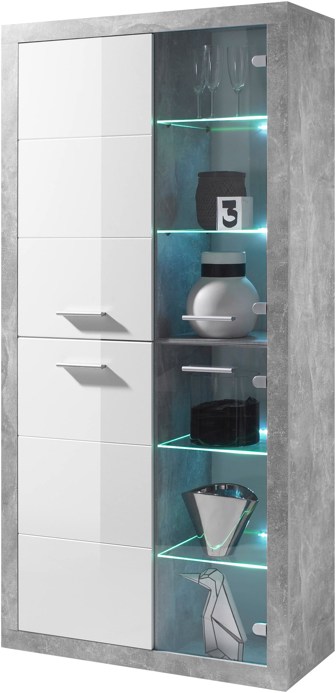 HBZ Highboard "Stone weiß Hochglanz, Wohnzimmerschrank BxHxT 92x194x37 cm" günstig online kaufen