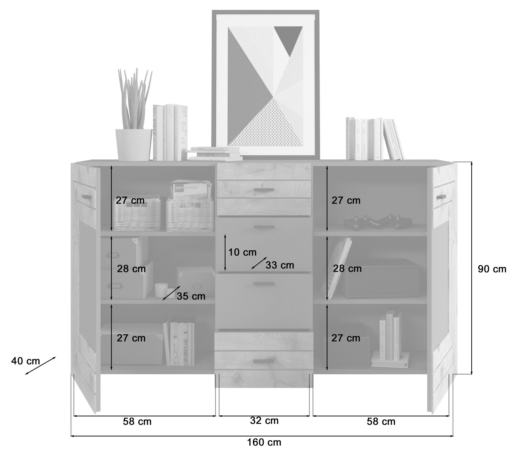 INOSIGN Sideboard »Aalborg, Breite 160 cm, 4 Schubkästen, 2 Türen, 6 Fächer, Metallgriffe«, Anrichte, Schrank, Kommode, Wohnmöbel