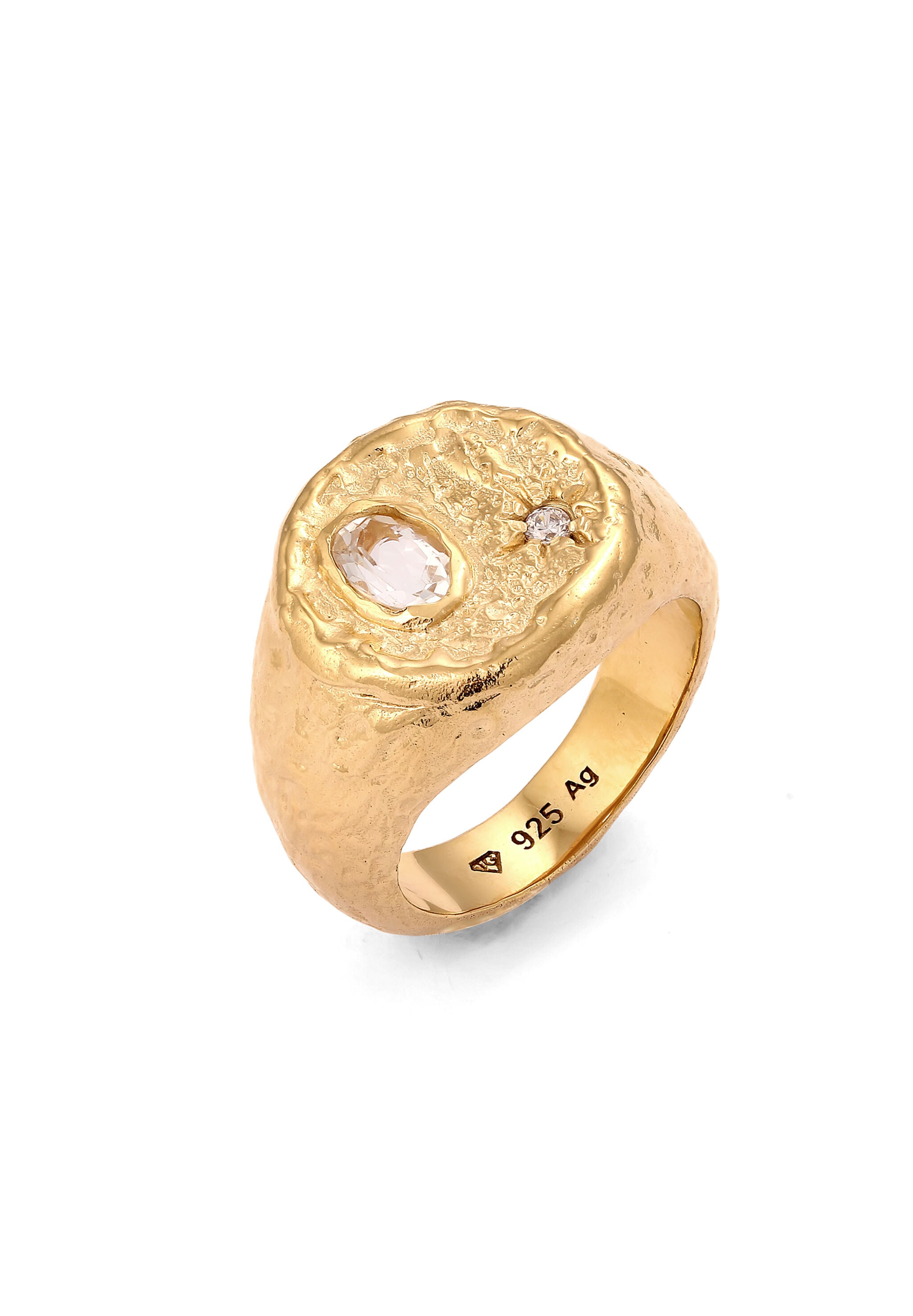 HAZE & GLORY Damen Siegelring "Ring Siegelring Sonne Topas Weiß 925 Sterling Silber", 54, Silber 925 (Sterlingsilber), gold, Silber 925