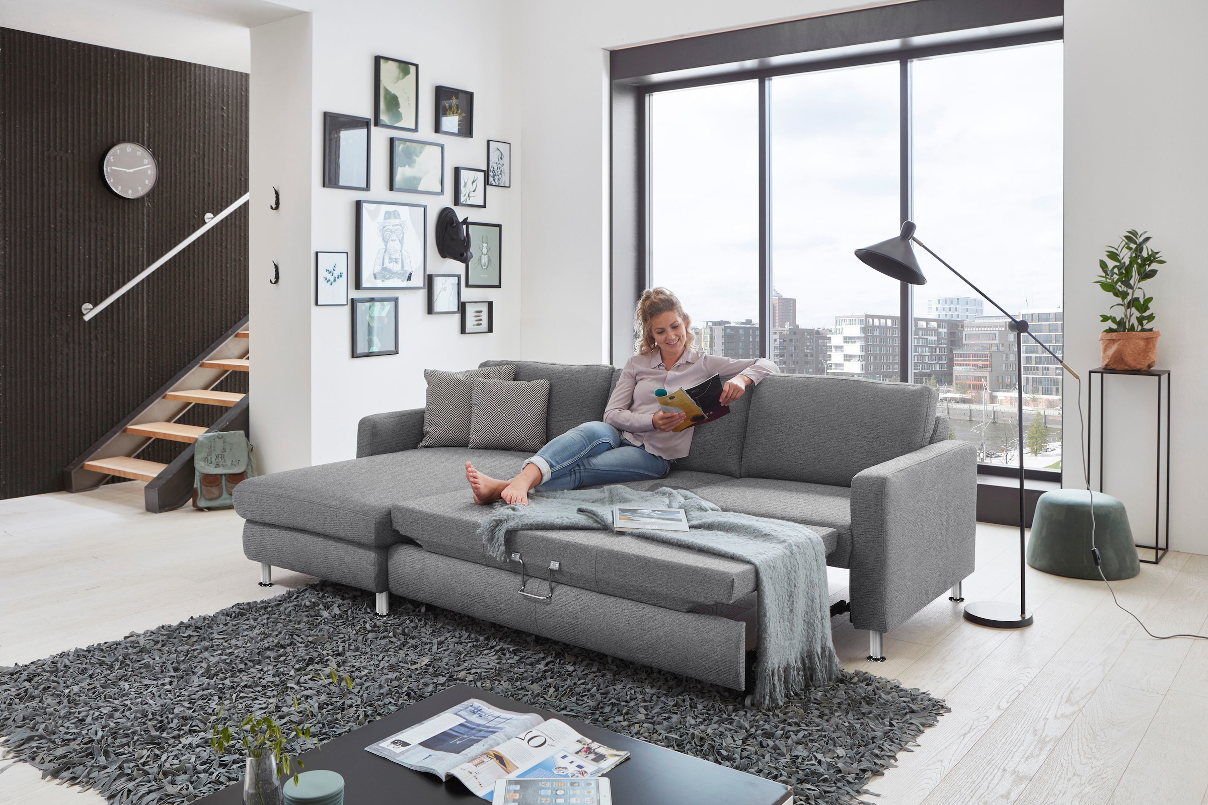 Die PlanBar Ecksofa »MP-IN19027 L-Form«, wahlweise mit Bettfunktion, frei im Raum stellbar