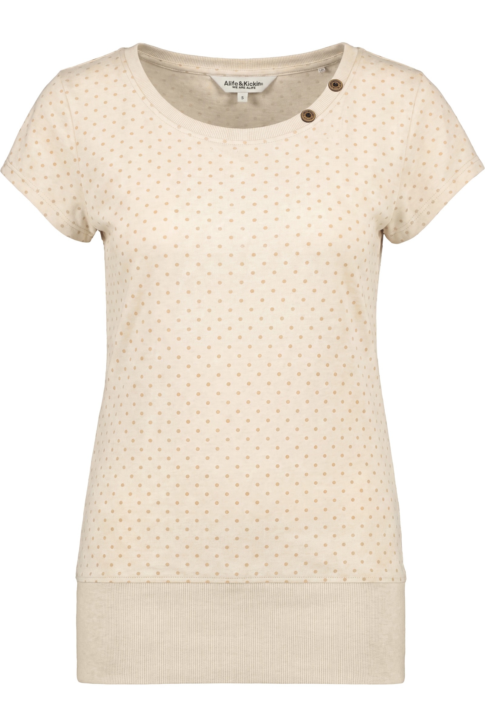 Alife & Kickin Kurzarm mit Polka-Dot-Allover-Print, Scoop-Neck und Rippbund