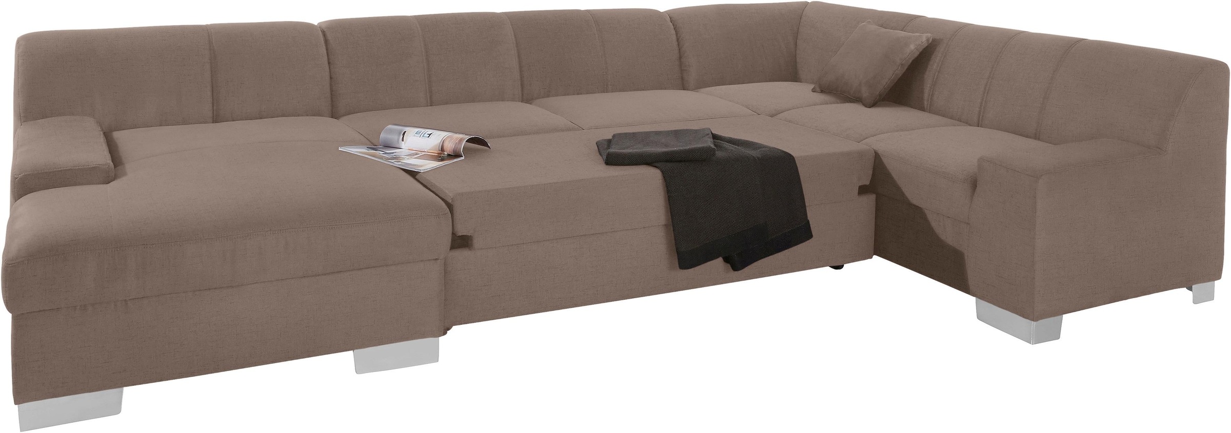 Thumbnail - DOMO collection Wohnlandschaft "Bero, elegant und zeitlos, flache Armlehnen, Breite 328cm, U-Form" fester Sitzkomfort, w...