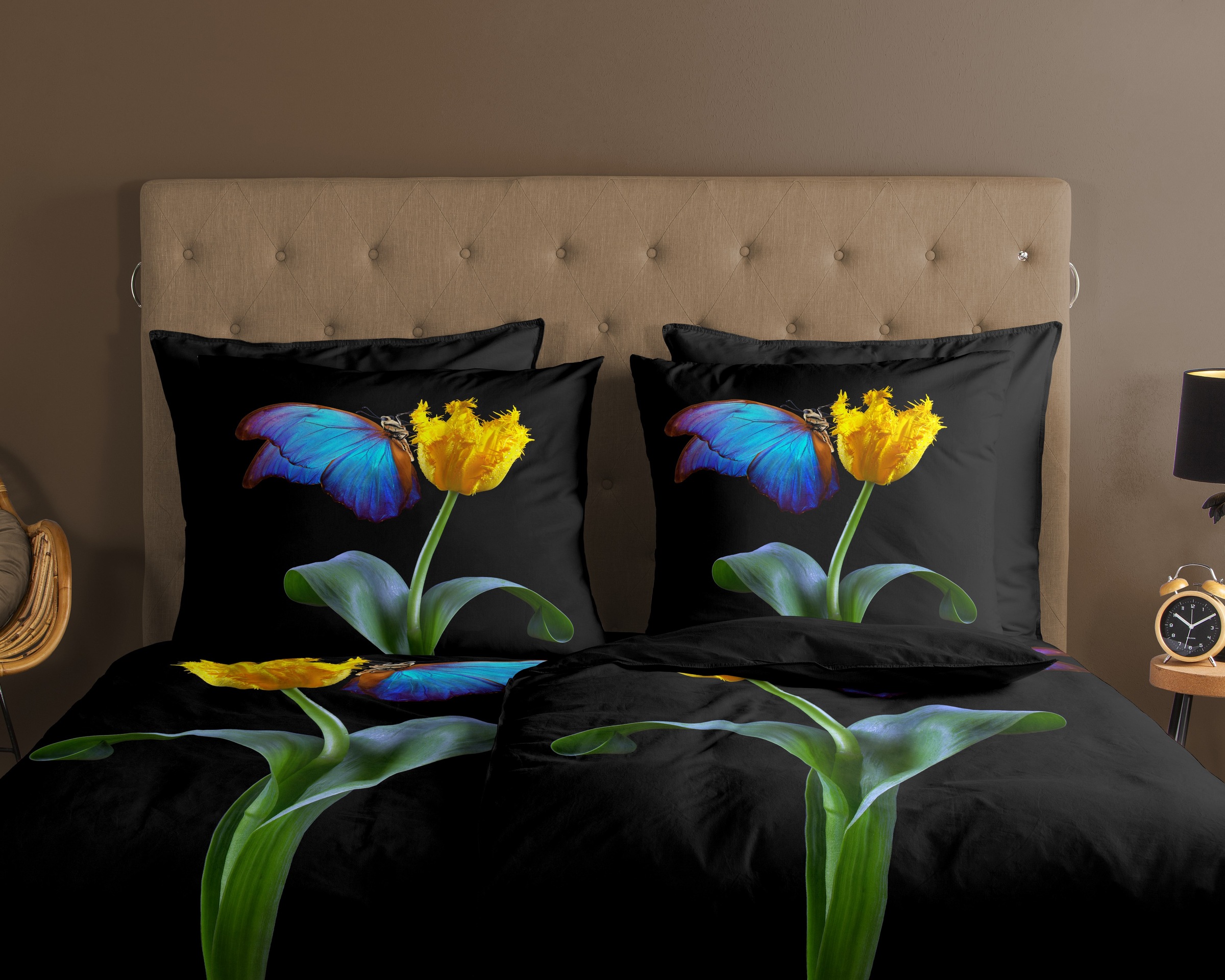 good morning Wendebettwäsche »Hamburg«, 100% Baumwolle, Renforcé, Wendeoptik, Schmetterling, Blumen, Schwarz
