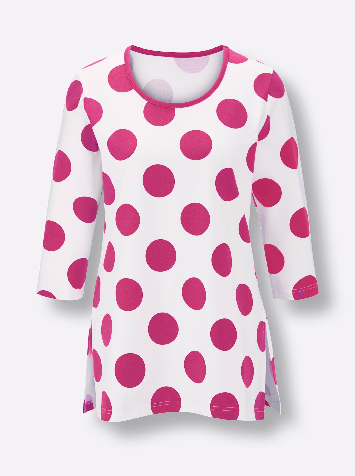 Rundhalsshirt FEEL GOOD "Longshirt", Damen, Gr. 40/42, pink (ecru, fuchsia), 95% Baumwolle, 5% Elasthan, gemustert, gepunktet, Shirts Rundhalsshirt 3