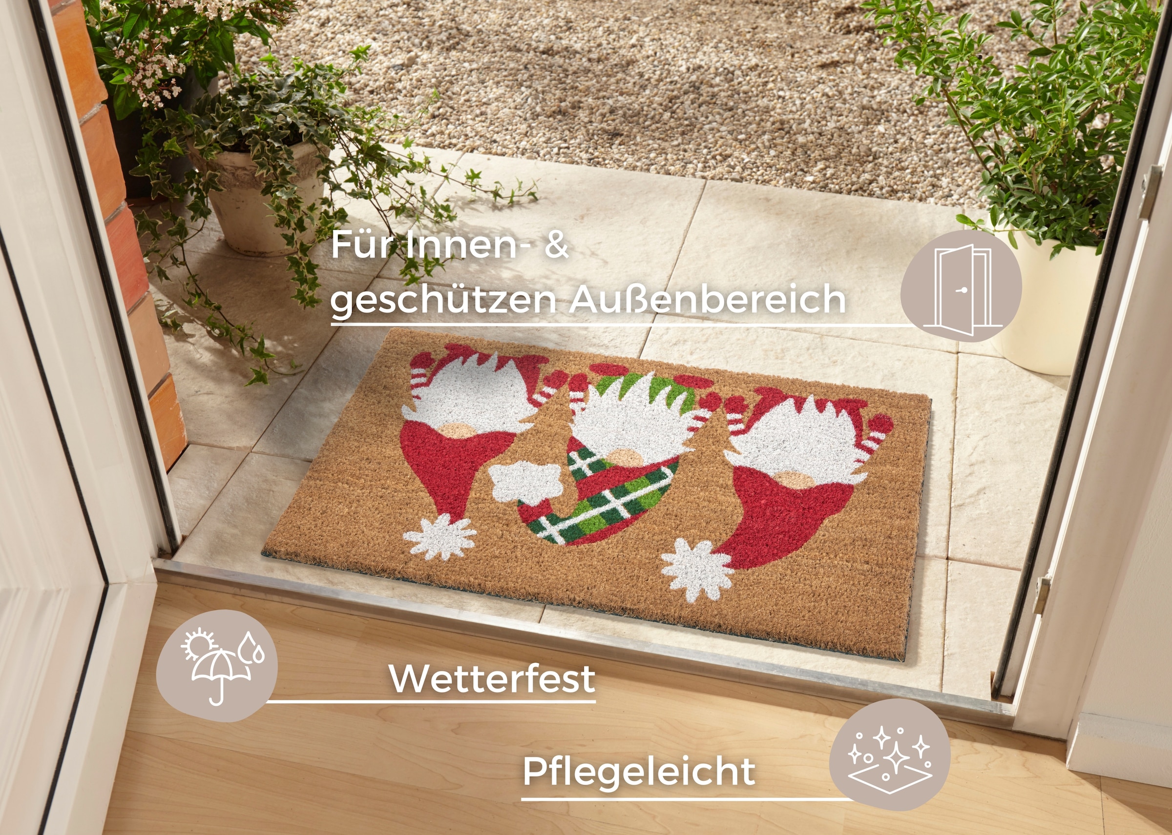 HANSE Home Fußmatte »Mix Mats Kokos Christmas Gnomes, Türmatte«, rechteckig, 15 mm Höhe, Weihnachten, Schmutzfangmatte, Outdoor, Rutschfest, Innen, Kokosmatte