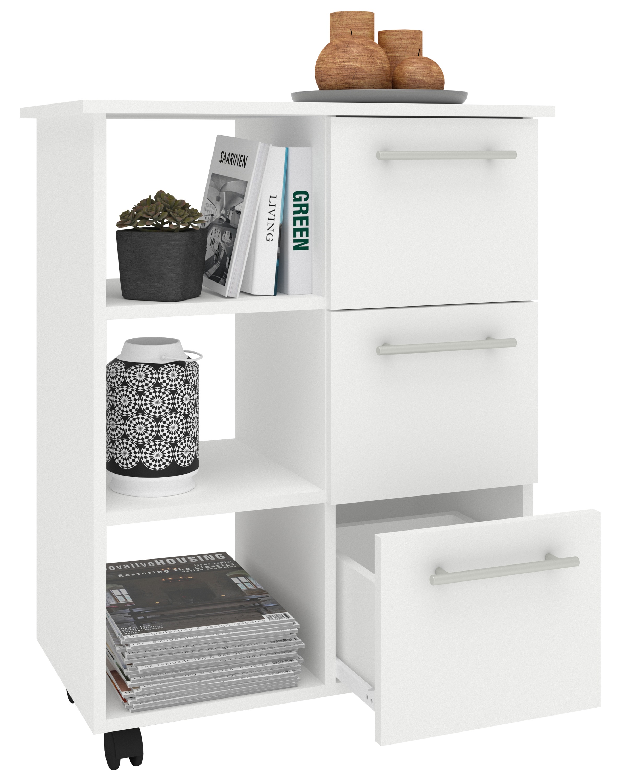 Küchenbuffet VCM, B:68cm T:38cmweiß, Obermaterial: 100% Holz Wood., Schränke, "Küchenwagen Servierwagen Rollwagen Rollen Esilo L"