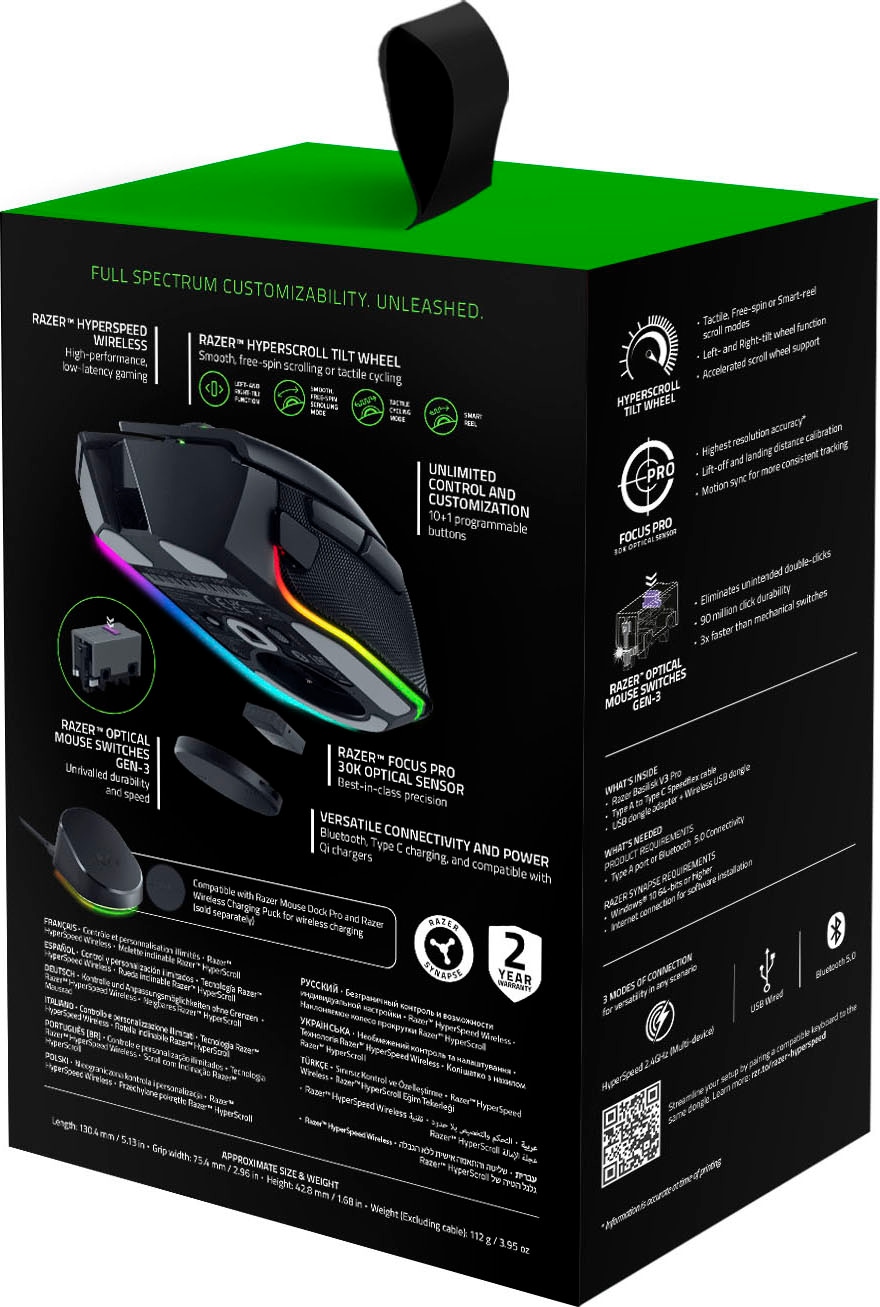 RAZER Gaming-Maus »Basilisk V3 Pro«, RF kabellos + Bluetooth-kabelgebunden-USB