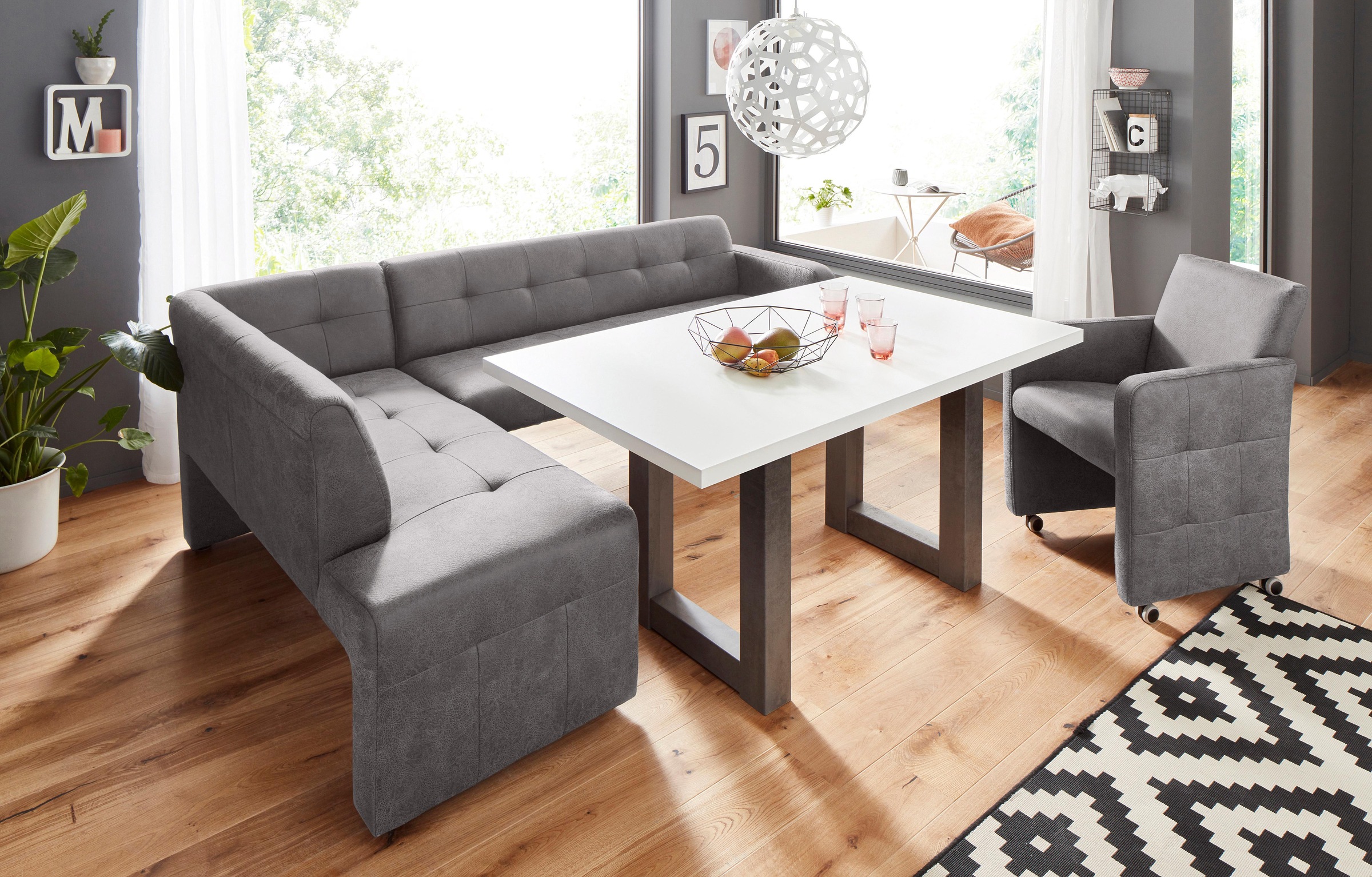 exxpo - sofa fashion Eckbank »Barista mit toller Detailverarbeitung, hohe Bodenfreiheit«, Komfortsitzhöhe 49cm, Frei im Raum stellbar