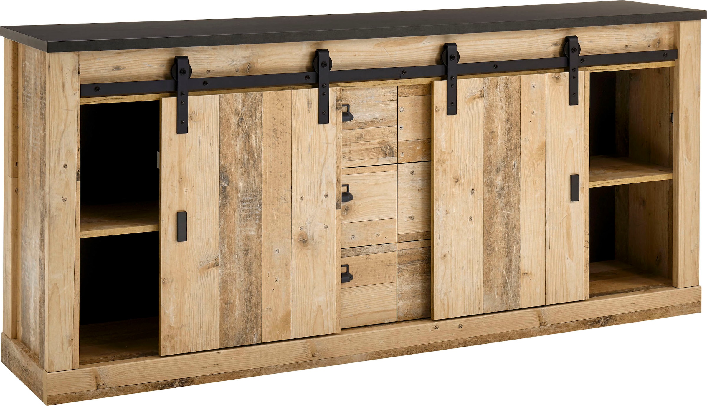Home affaire Sideboard »SHERWOOD«, modernes Holz Dekor, mit Scheunentorbeschlag aus Metall, Breite 201 cm