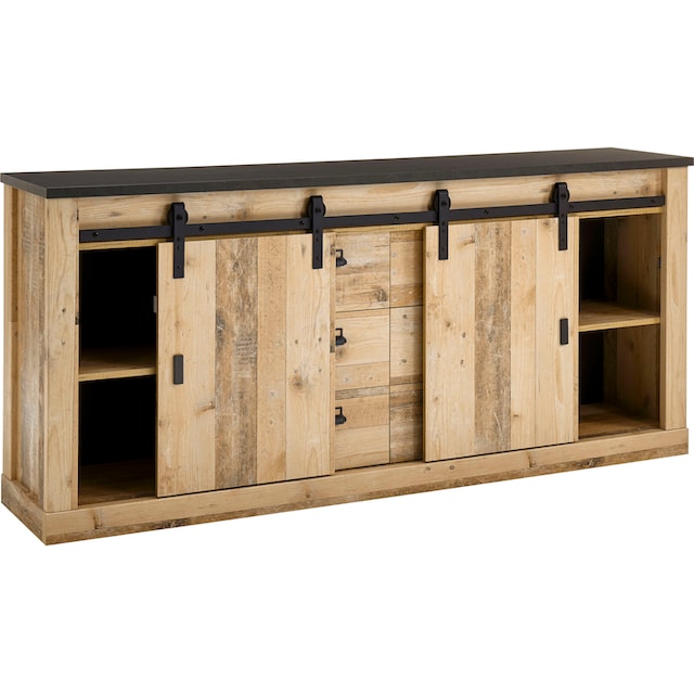 Home affaire Sideboard »SHERWOOD«, modernes Holz Dekor, mit  Scheunentorbeschlag aus Metall, Breite 201 cm | BAUR