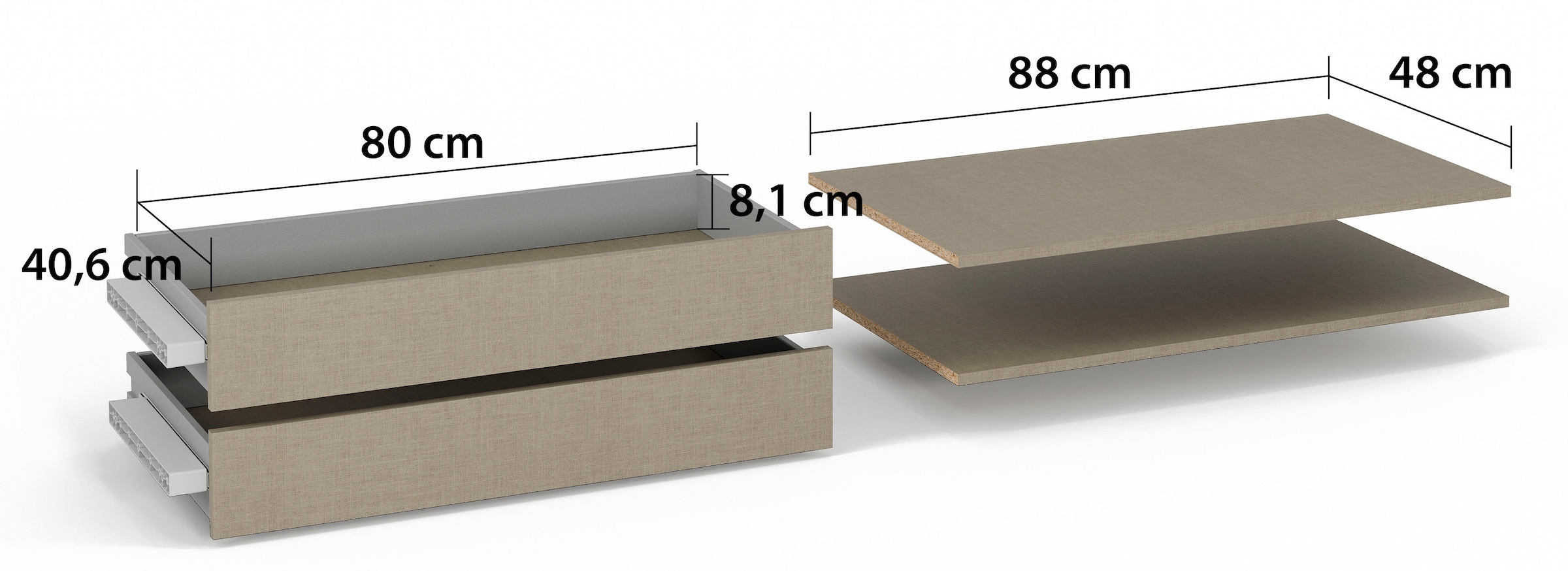 rauch Schubladeneinsatz »Koluna« 2 Schubladeneinsätze mit 2 Fachböden 88 cm für Schwebetürenschränke