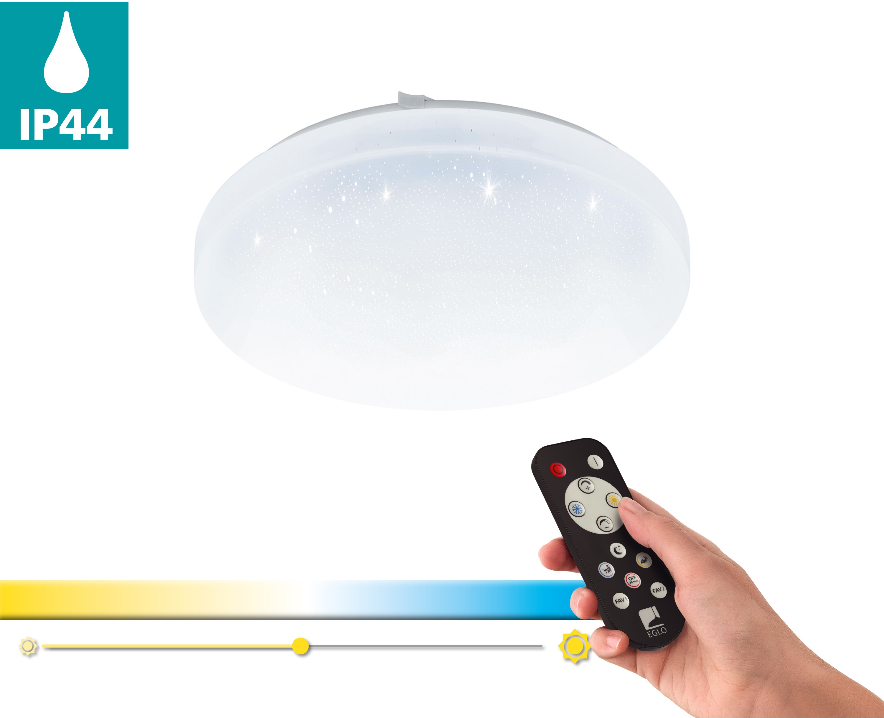 EGLO Deckenleuchte FRANIA-A, LED-Board, Extra-Warmweiß-Kaltweiß-Neutralweiß-Tageslichtweiß, weiß / Ø40 x H5,5 cm / inkl. 1 x LED-Platine (je 19W, 2400lm, 2700-6500K) / CCT Farbtemperatursteuerung - dimmbar - Nachtlichtfunktion - mit Fernbedienung