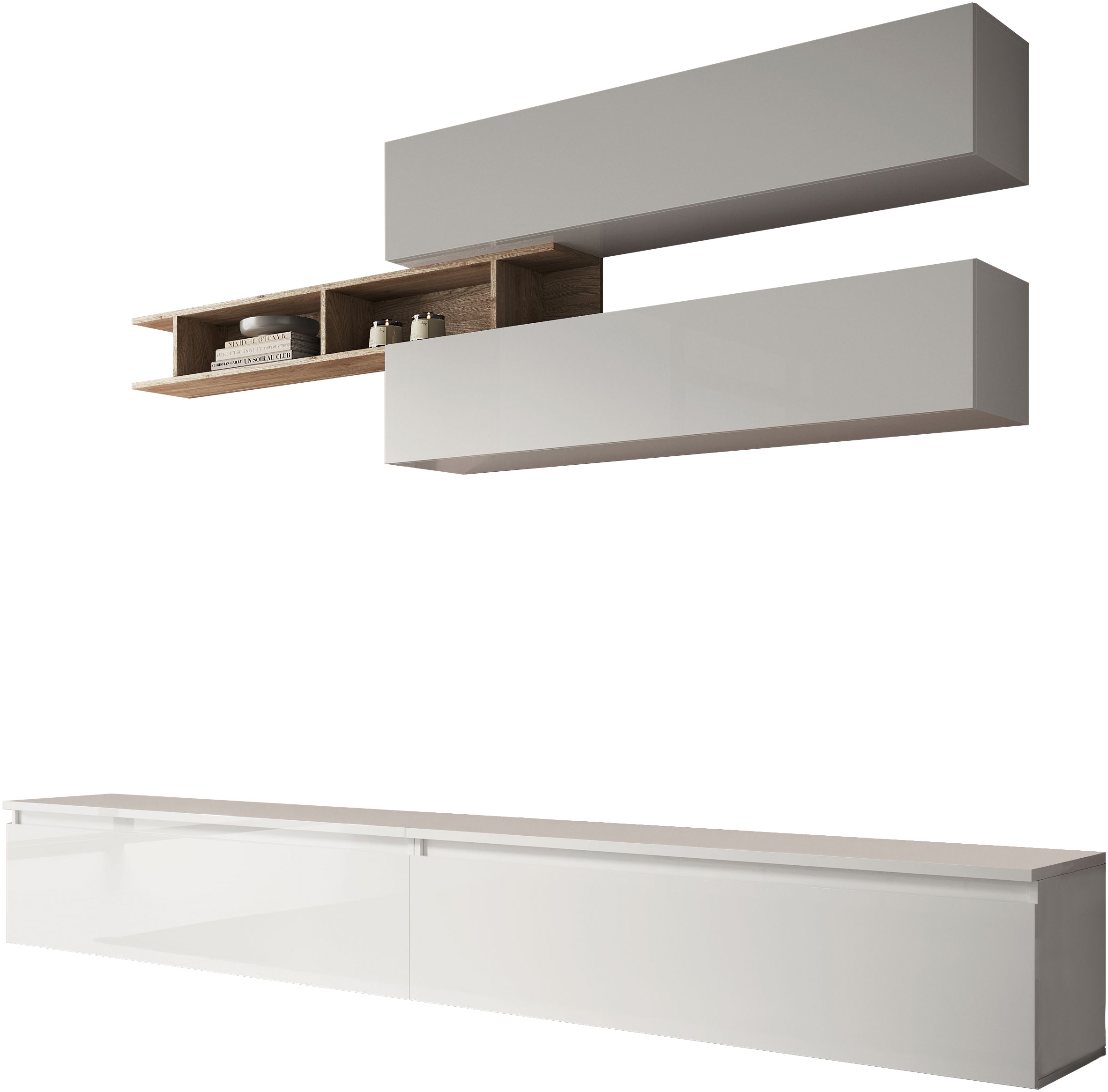 INOSIGN Wohnwand »INFINITY, 5tlg. Breite 276 cm, Höhe variabel, Schrankwand, Anbauwand«, (2x Lowboard, 2x Hängeschrank, Wandregal)