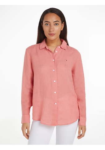 Hemdbluse »LINEN STP RELAXED SHIRT LS«, mit Logostickerei auf der Brust