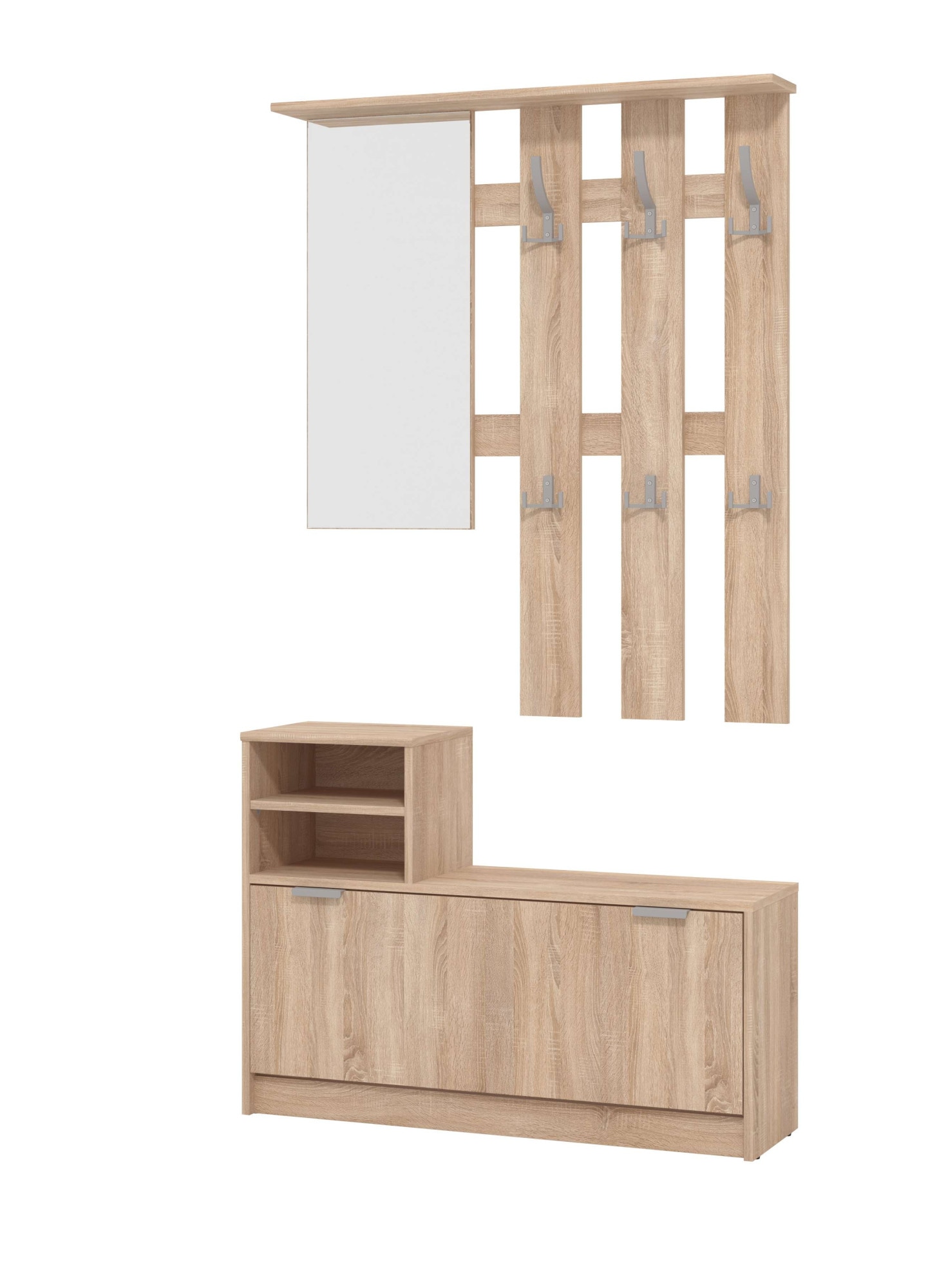 INOSIGN Garderoben-Set »Ravenna Flurgarderobe, Dielenschrank, Kompaktgarderobe, Breite 100 cm«, (Komplett-Set, 2 St.), inkl. Schuhschrank und Garderobenpaneel, mit Klapptür, Spiegel, Haken