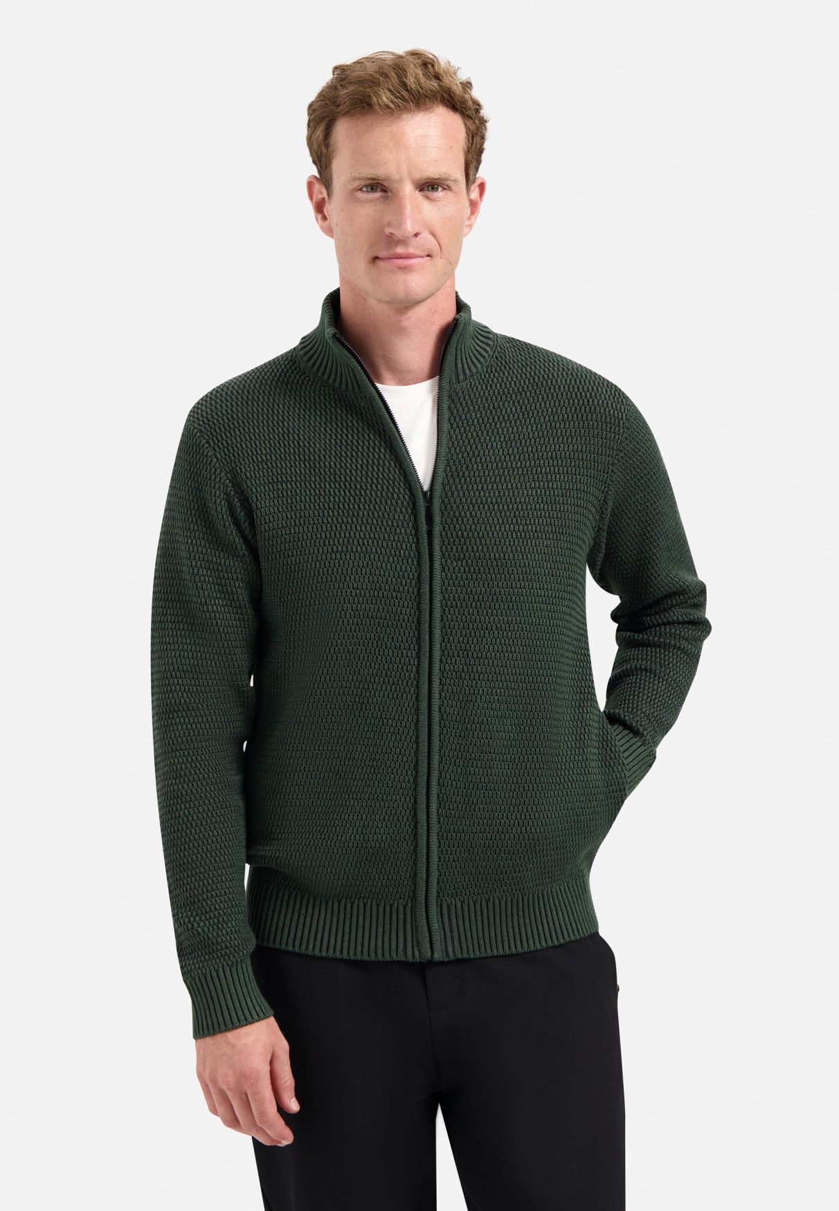 NO EXCESS Stehkragenpullover "No Excess Schwere melierte Strickjacke" günstig online kaufen