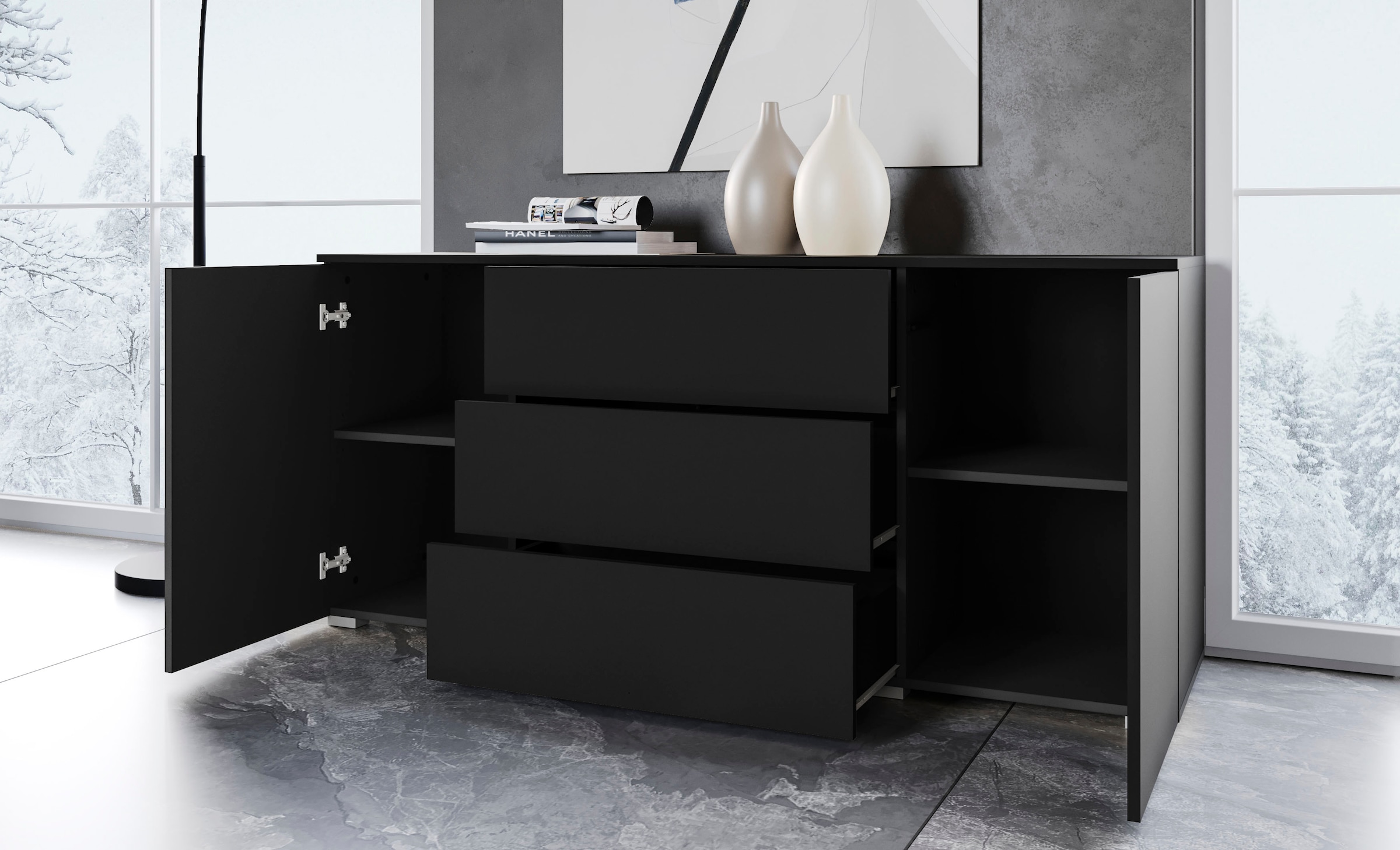 INOSIGN Sideboard »PARIS«, (1 St.), Moderne 150cm breite grifflose Kommode, vielseitig einsetzbar