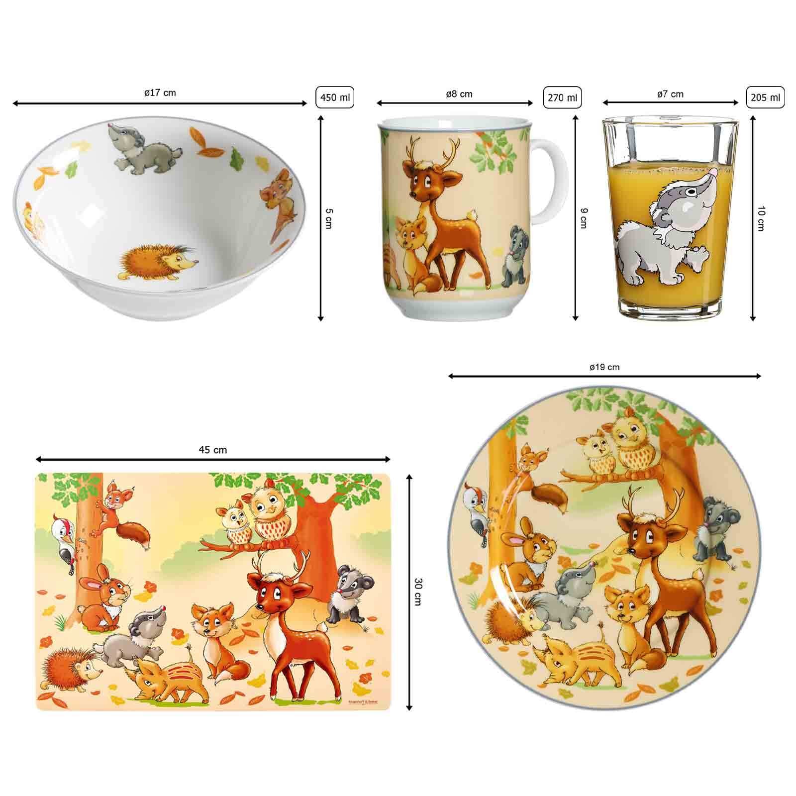 Ritzenhoff & Breker Kindergeschirr-Set »Geschirr-Set mit Kinderbecher Waldtiere 7er Set bunt« Spülmaschinengeeignet
