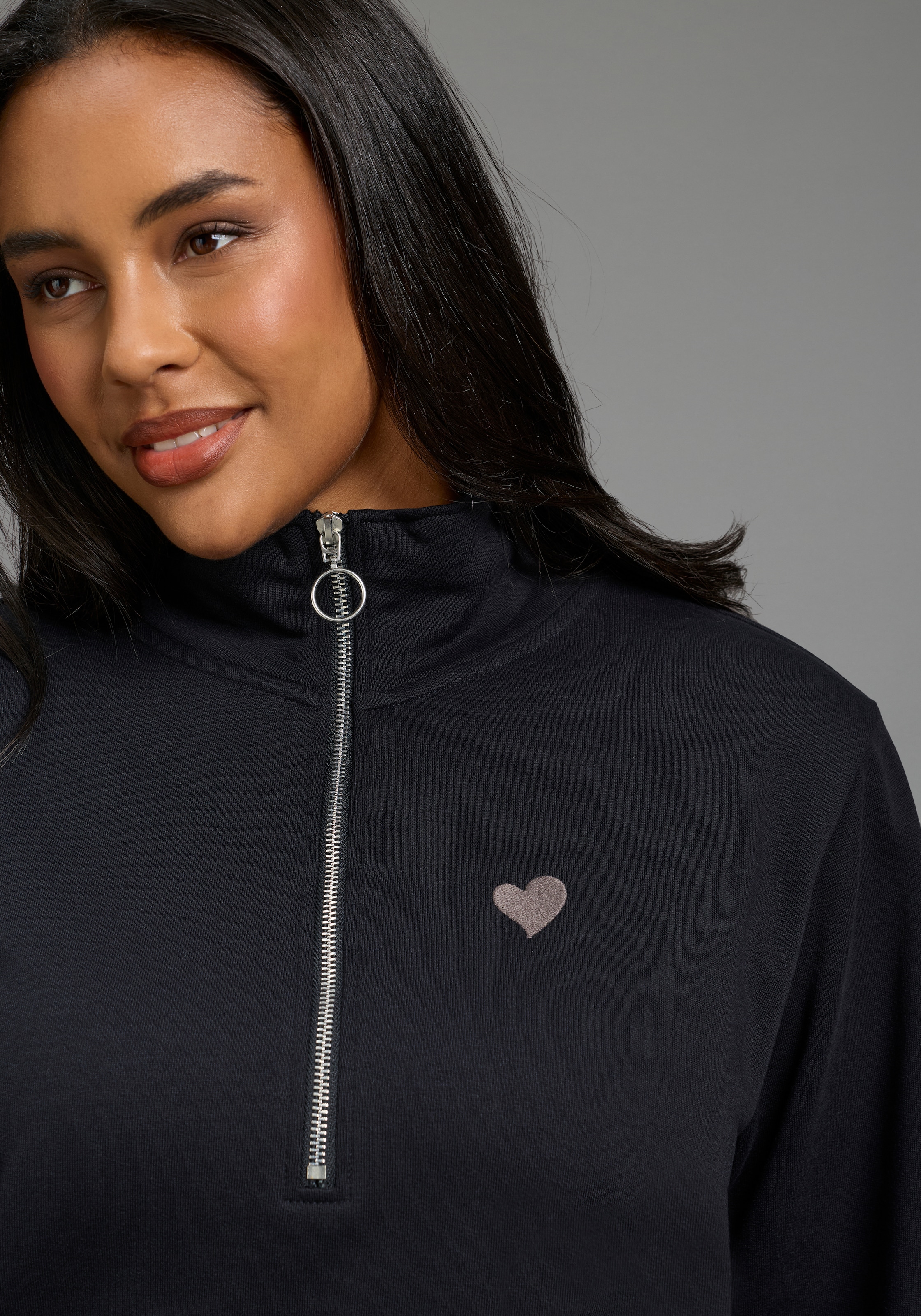 Laura Scott CURVE Longsweatshirt »Große Größen«, mit Stehkragen, aus angerauter Sweatware, lässig geschnitten
