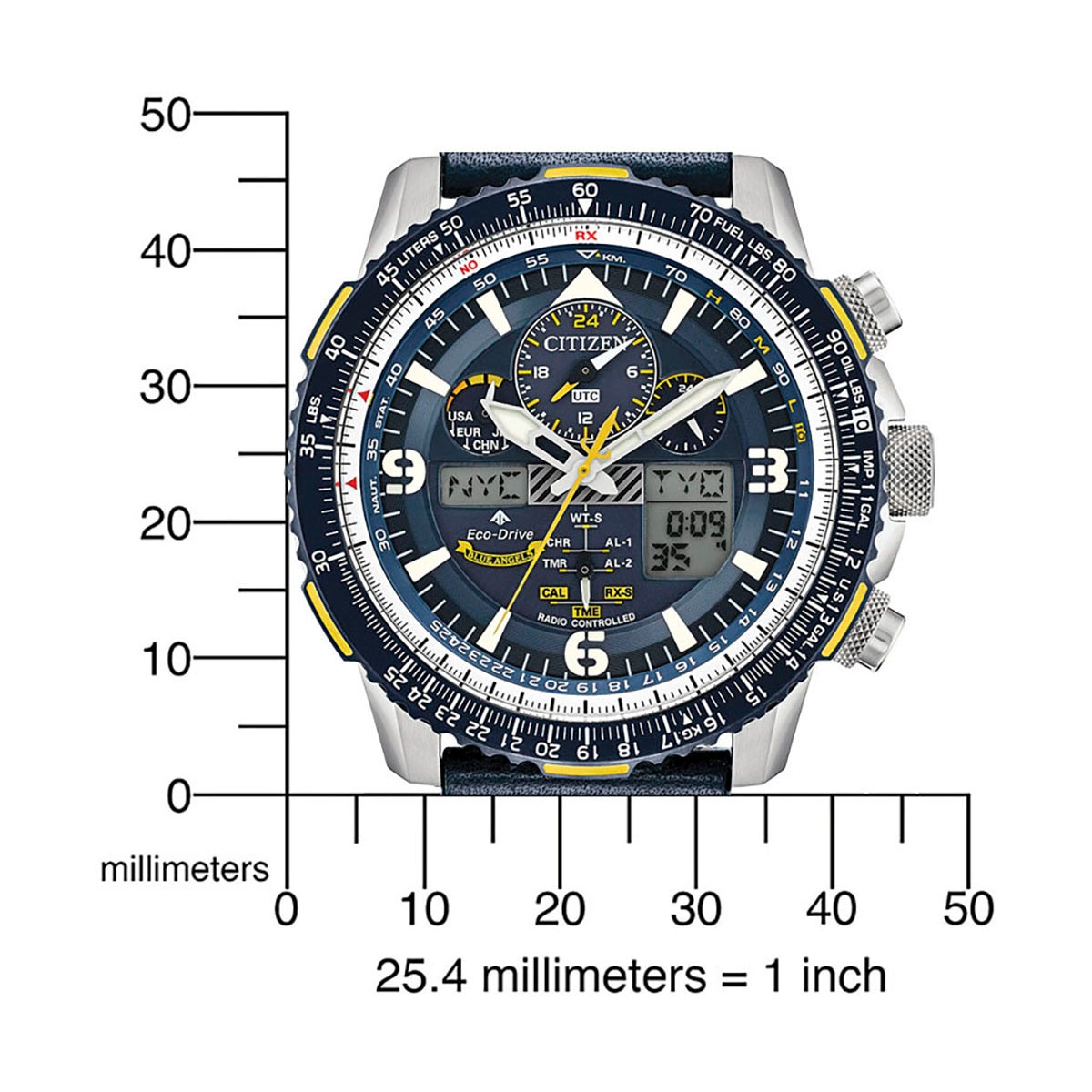 Citizen Funkchronograph »Promaster Skyhawk "Blue Angels"«, Armbanduhr, Herrenuhr, Solar, Stoppfunktion, Lederarmband