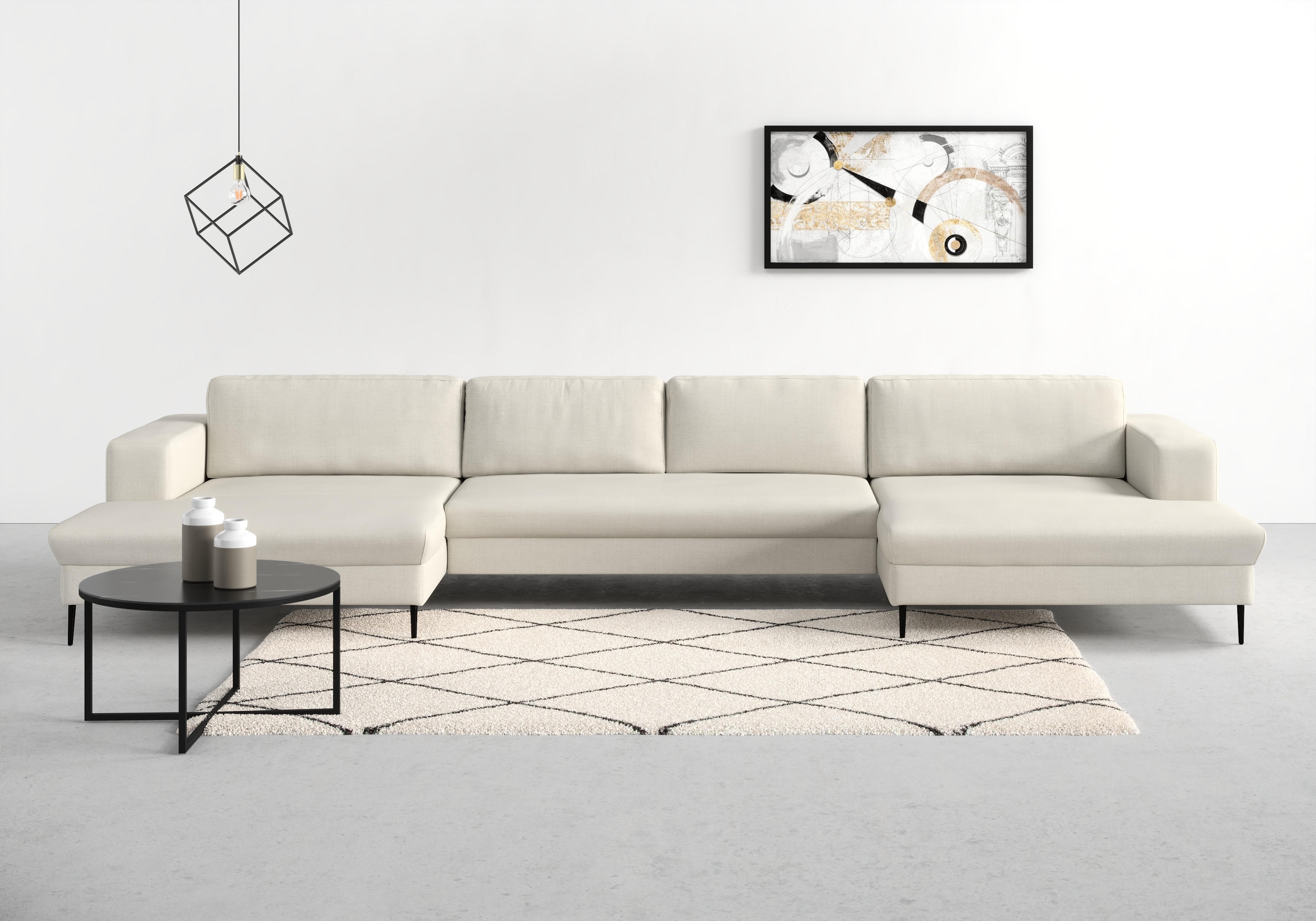 DOMO collection "Modica U-Form aktuelles, kubisches Design mit 2 Recamieren, viel Platz" XXL, auch in Cord, Fußhöhe passend für gängige Saugroboter