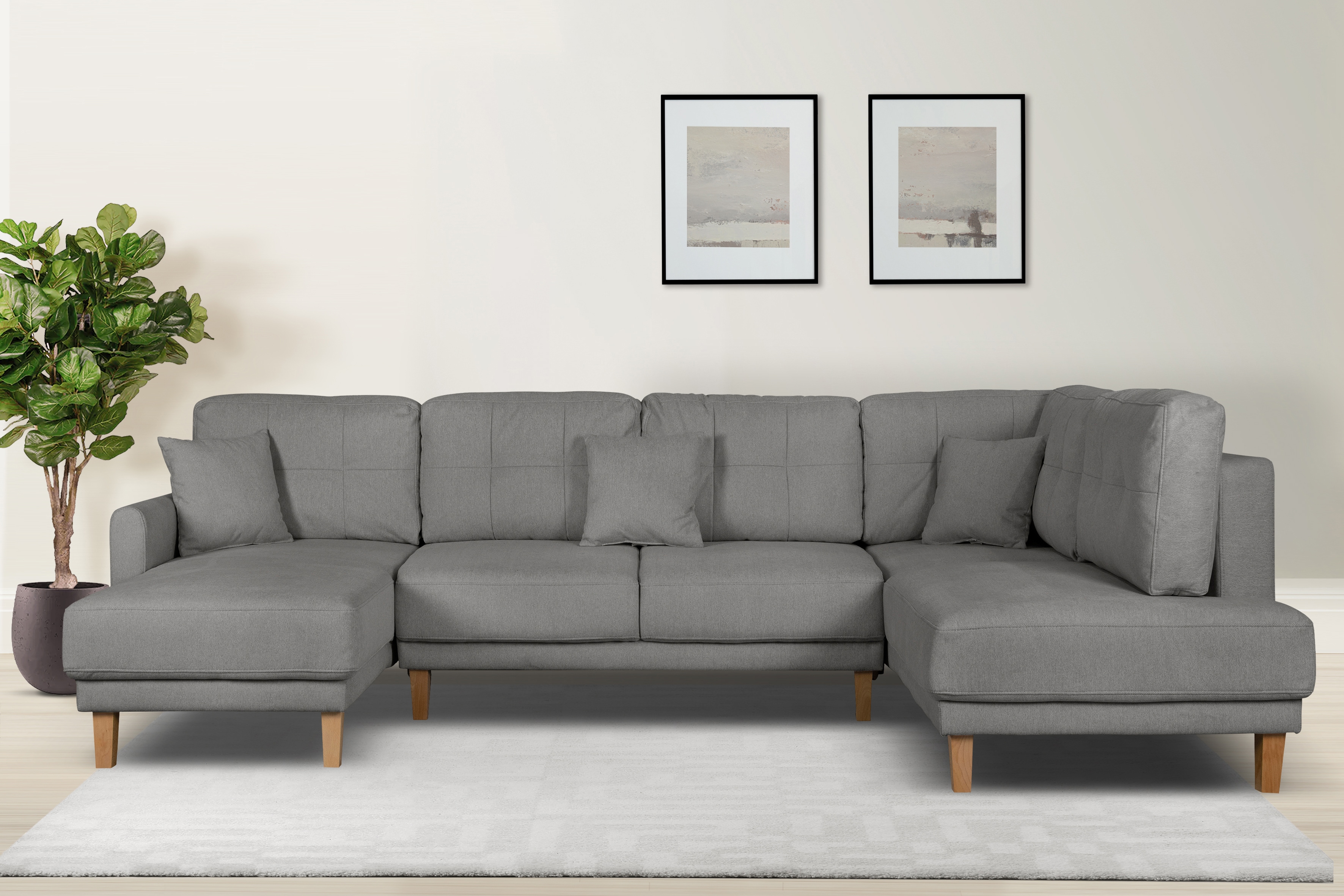 OTTO home Wohnlandschaft "TRIPLO U-Form wahlweise mit Schlaffunktion, B/T/H: 310/192/90 cm" Schlafsofa, auch mit Bettkasten, Steppung im Rückenkissen