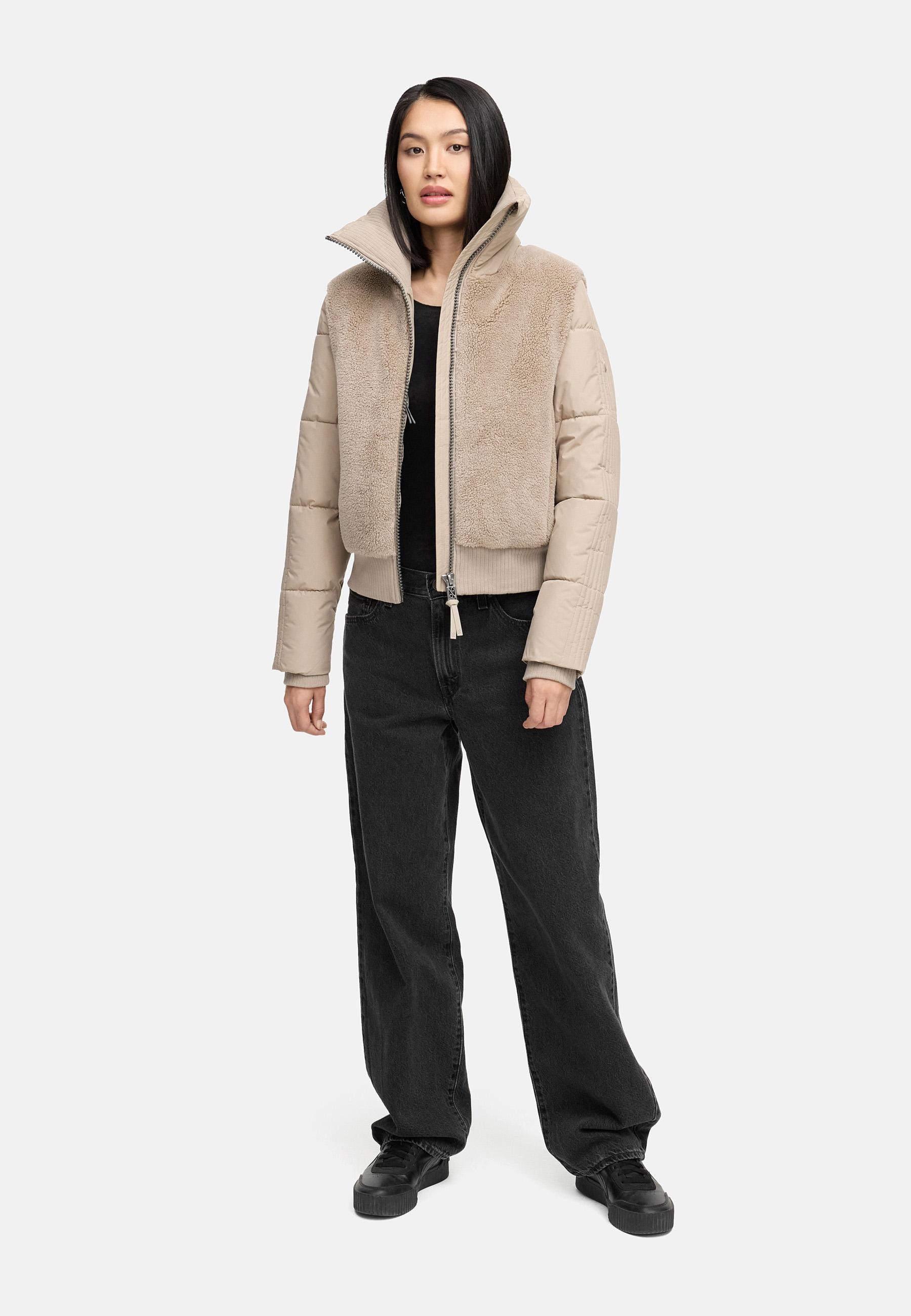 Navahoo Plüschjacke »Teddyzone 14«, ohne Kapuze, Teddy-Fleece Jacke mit hohem Kragen