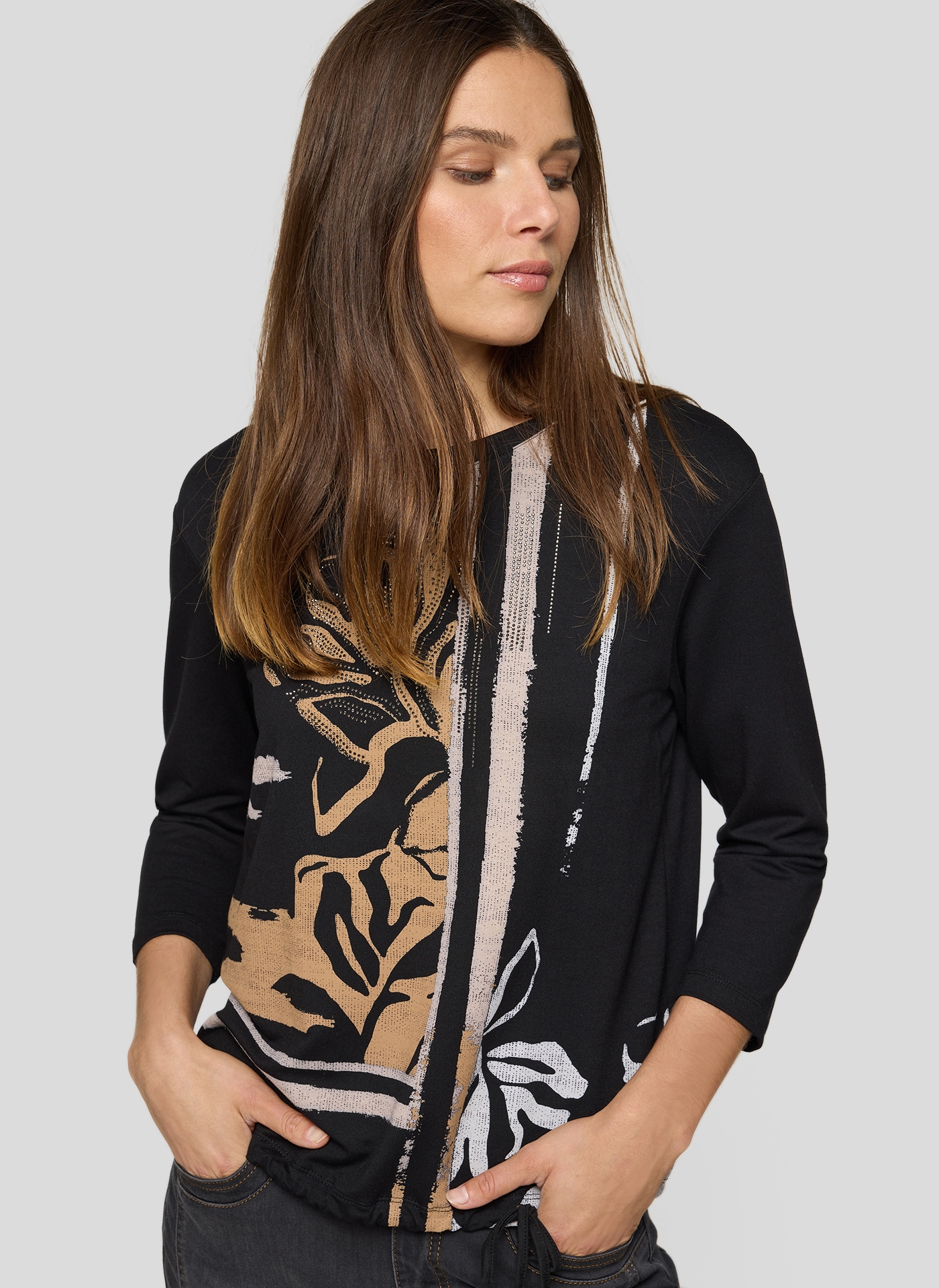 Rabe 3/4-Arm-Shirt mit Frontprint und Nieten