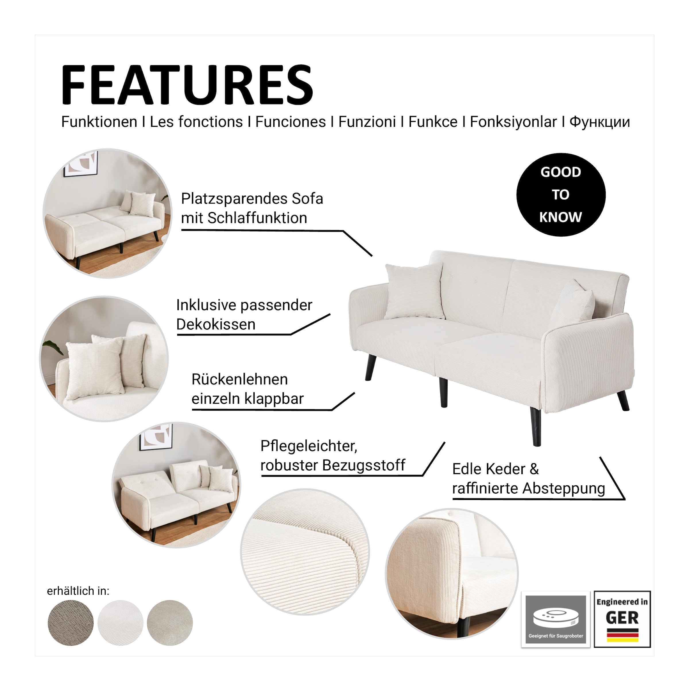 Jahnke Schlafsofa »CHILLAX DOT« mit Relax-und Schlaffunktion, inkl. Kissen, Breite 191 cm