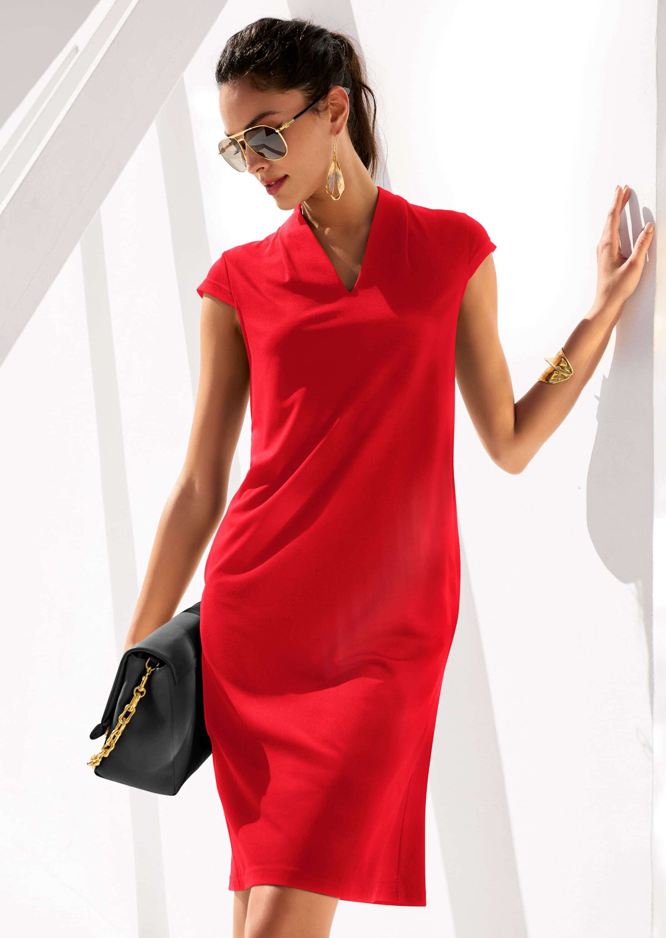 MADELEINE Sommerkleid »Kleid Etui-Kleid mit V-Ausschnitt und kurzen Ärmeln«