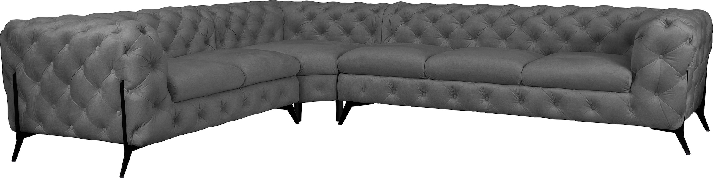 Leonique Chesterfield-Sofa "Amaury L-Form", großes Ecksofa, Chesterfield-Optik, Breite 323 cm, Fußfarbe wählbar