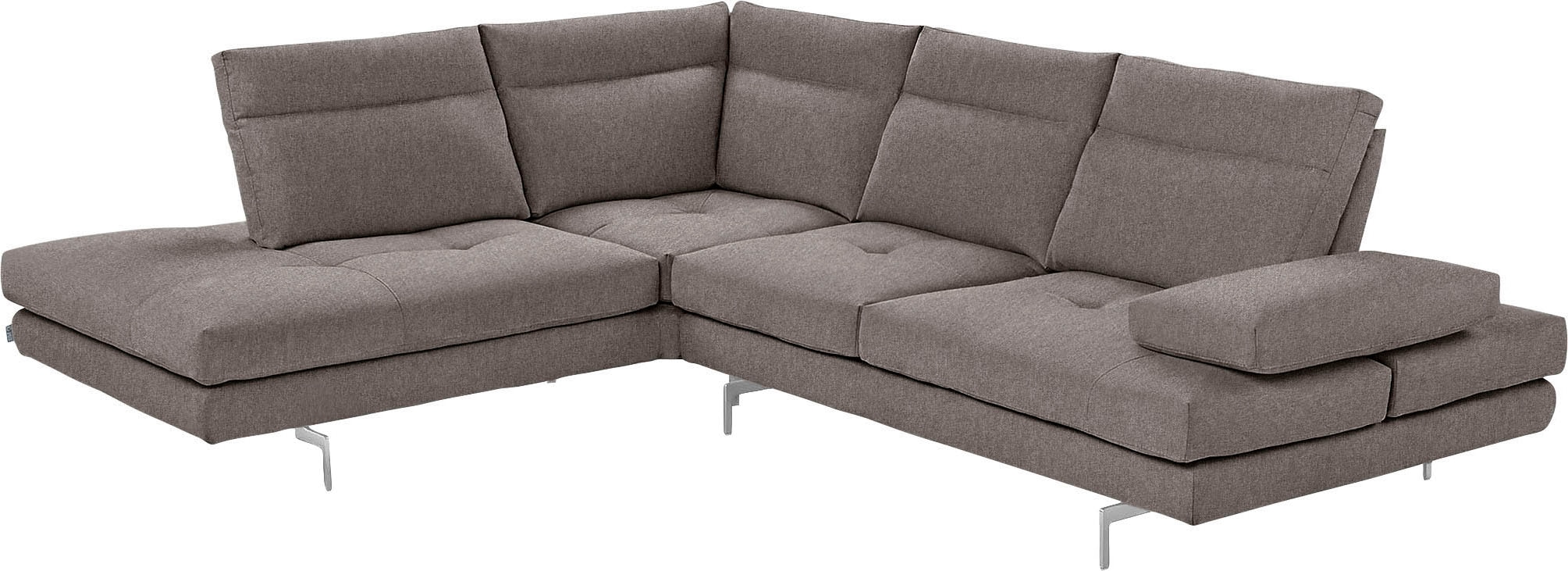 CALIA ITALIA Ecksofa "Toby Wing, B/T: 288/232 cm, Multifunktionssofa, Designsofa, L-Form" Sitztiefenverstellung und Armteilfunktion, Füße chrom glänzend