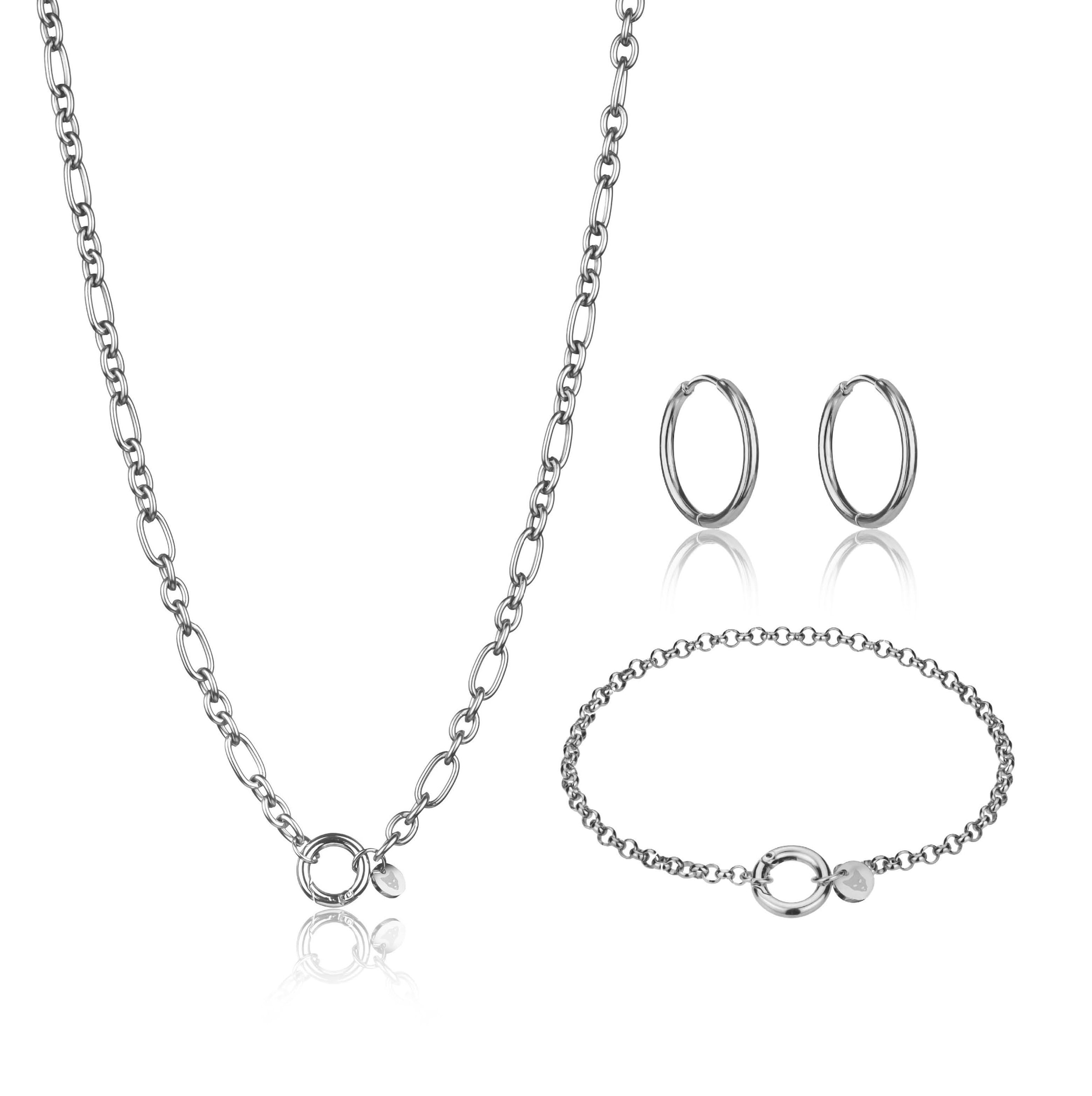 Ohrring und Ketten Set MARC LAUDER "MS004S", silber, Schmuck_Sets, Damen, 39.5cm/19cm, Edelstahl, 39.5cm/19cm