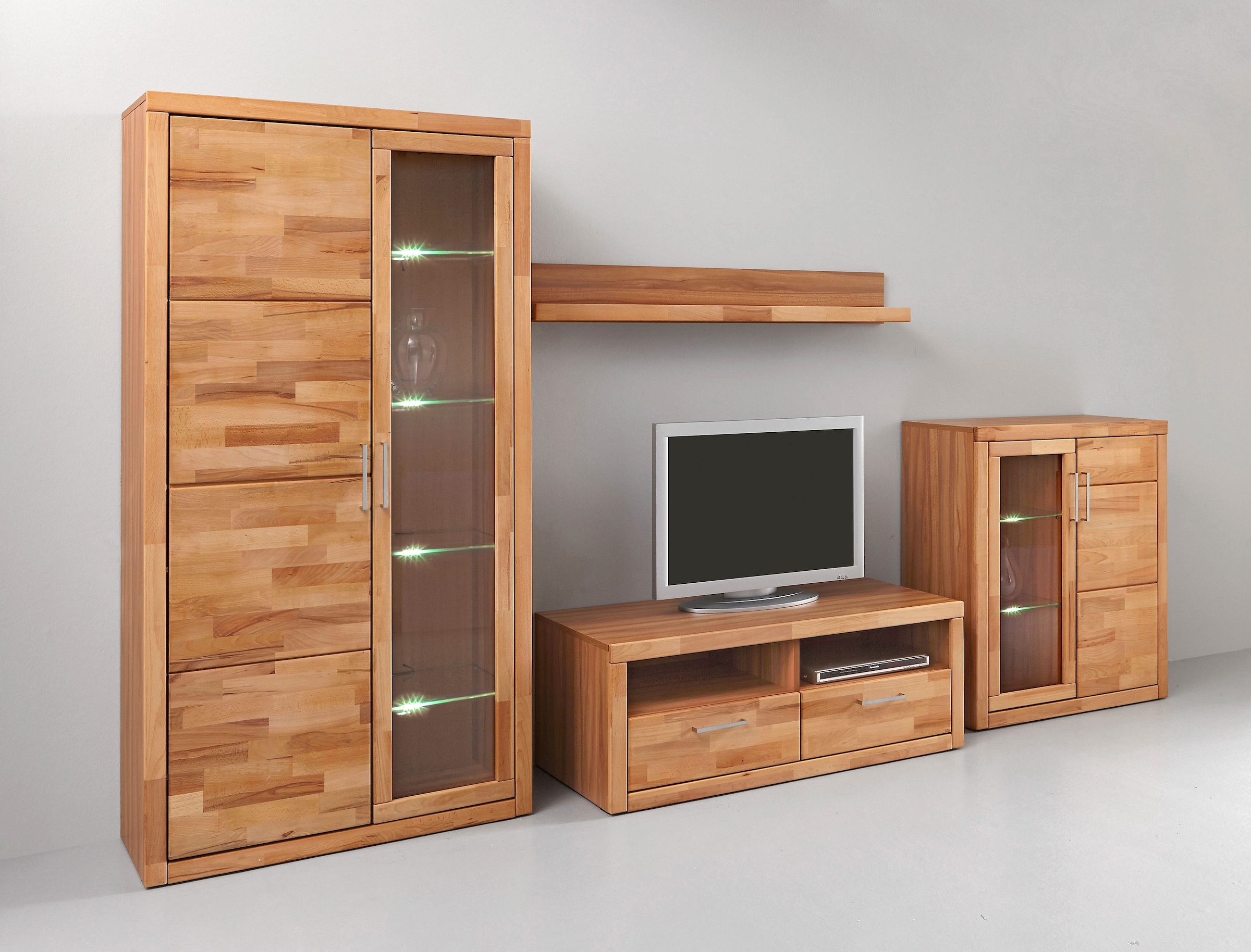 Home affaire Wohnwand »Logo,Fronten Massivholz,Korpus Holzwekstoff,viel Stauraum«, (Set, 4 St.), Türen und Schubladen, bei TV Teil Kabeldurchführung,FSC