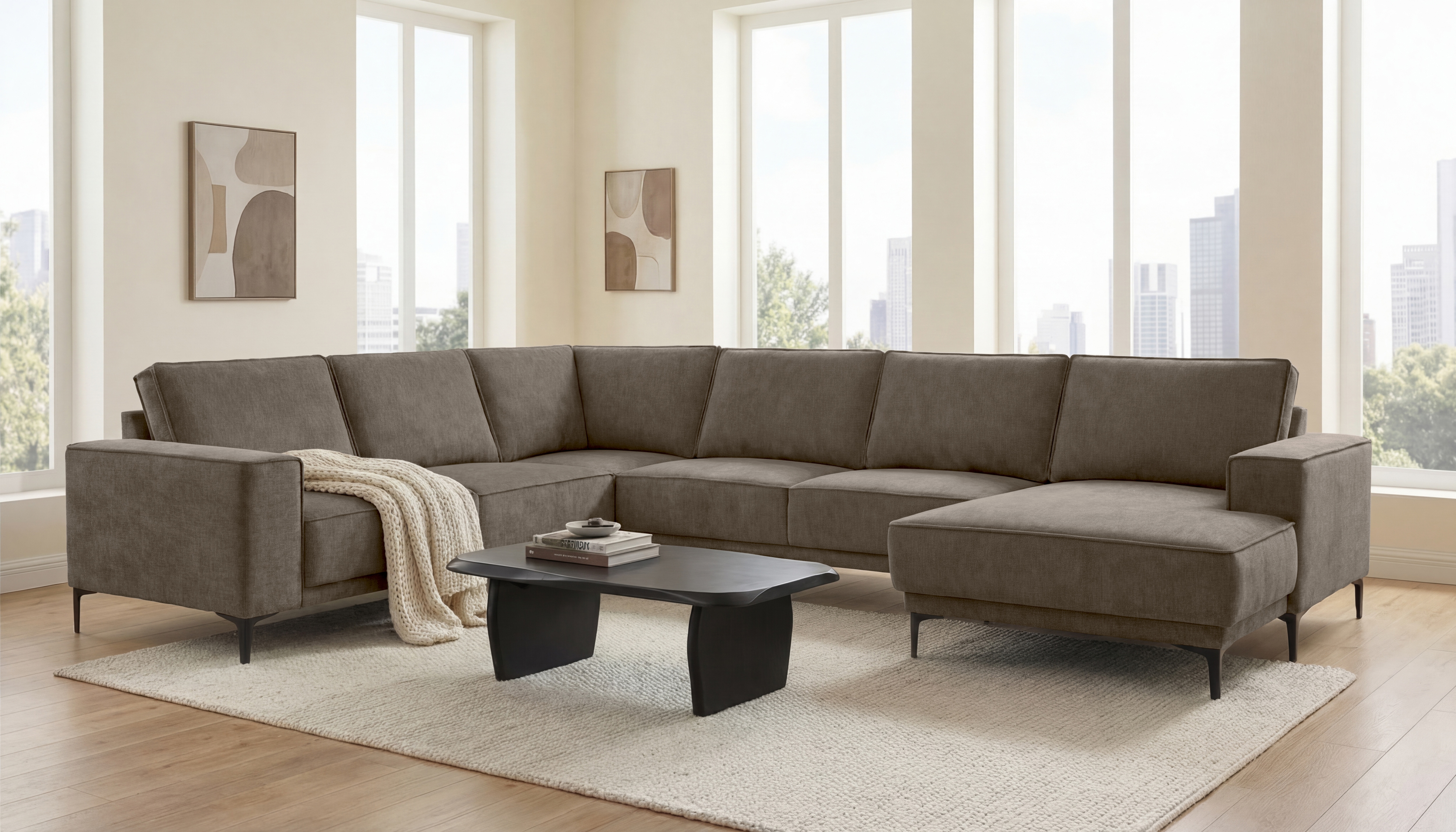 OTTO home Wohnlandschaft "OLAND Bouclé U-Form, XXL, B: 342 cm, Skandi-Design" Skandi-Design in Struktur, Flachgewebe, Luxus-Microfaser, Boucle