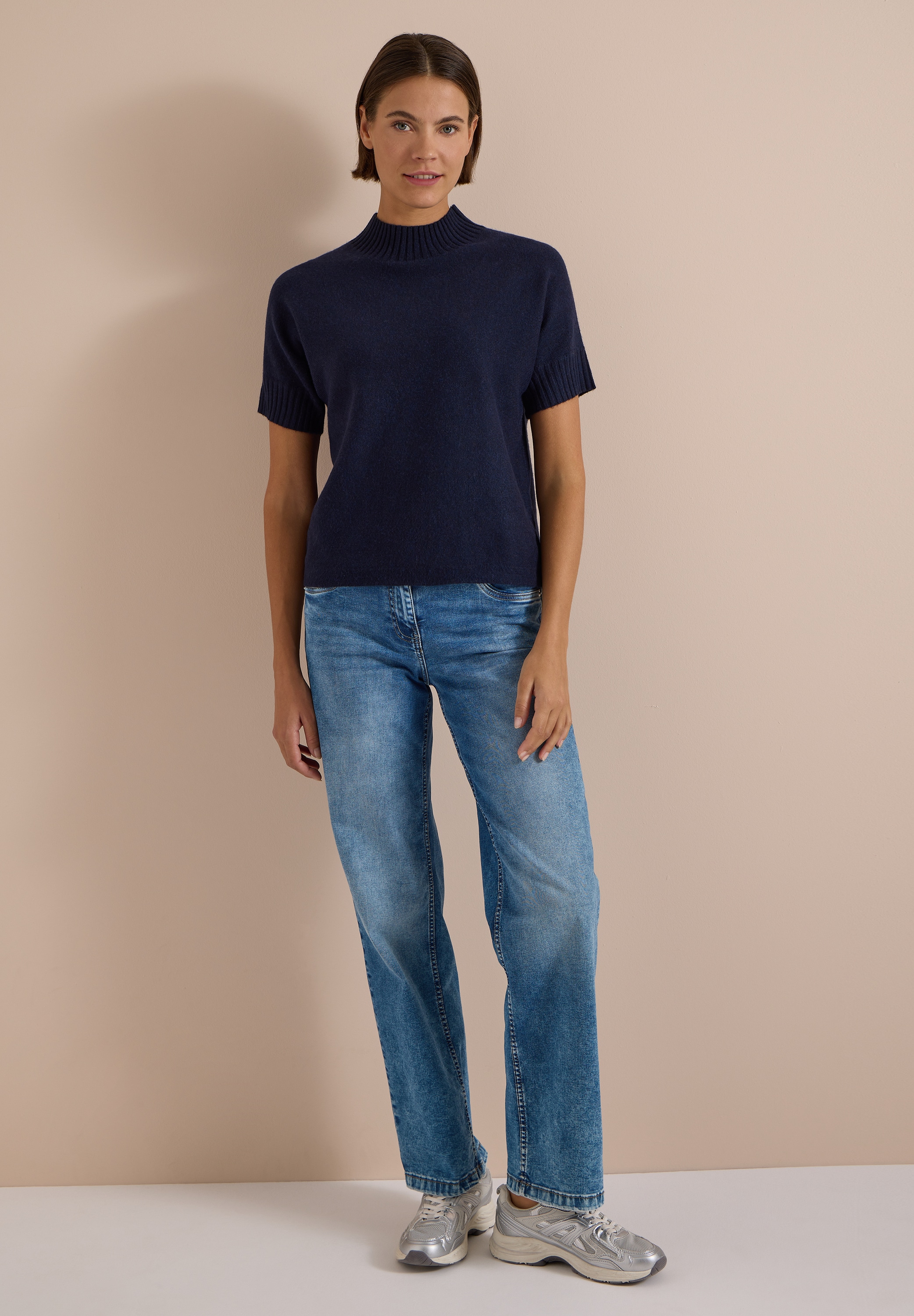 Cecil Kurzarmpullover mit Ripp-Details