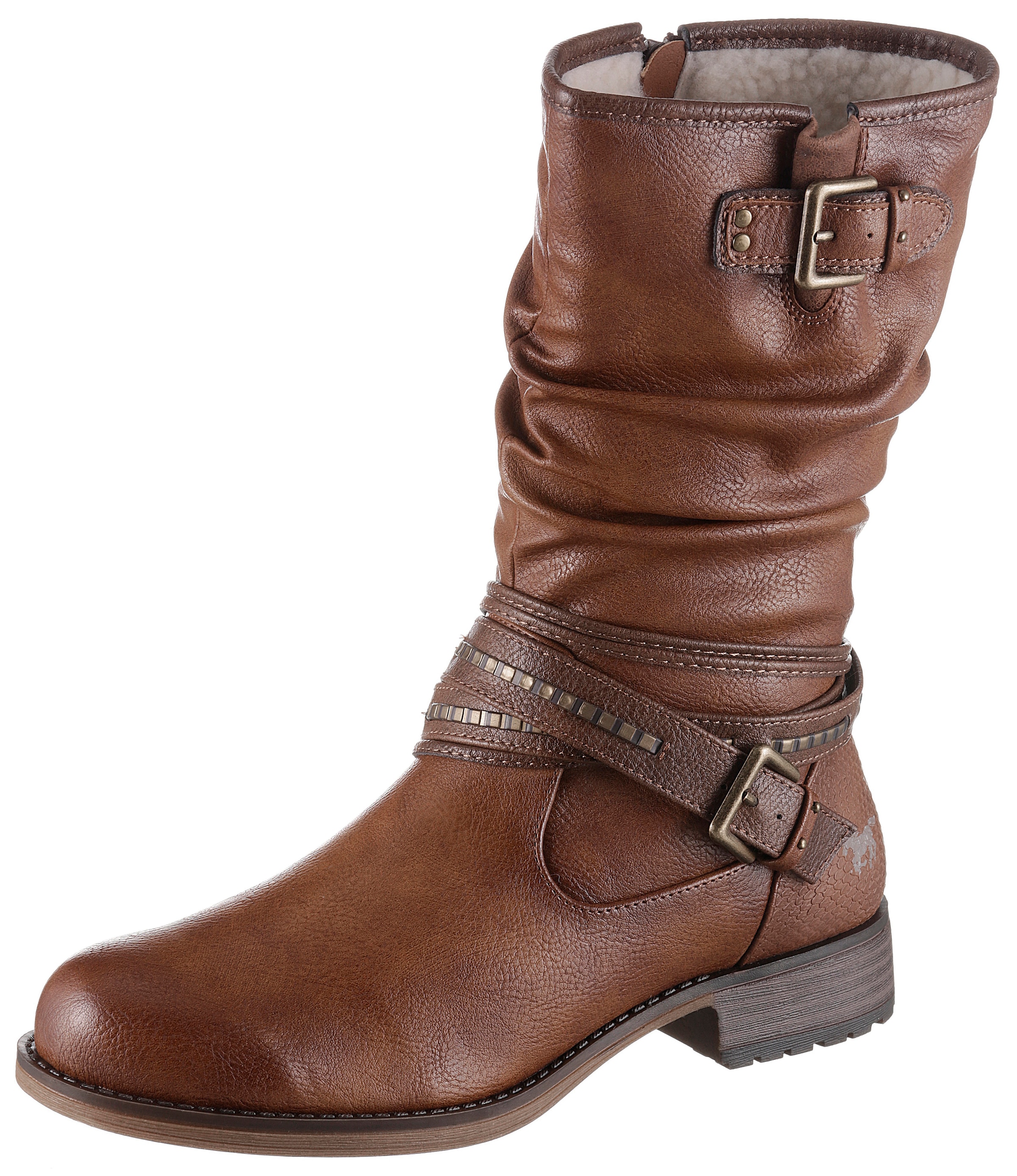 Mustang Shoes Winterstiefel, mit Zierschnallen am slouchy Schaft