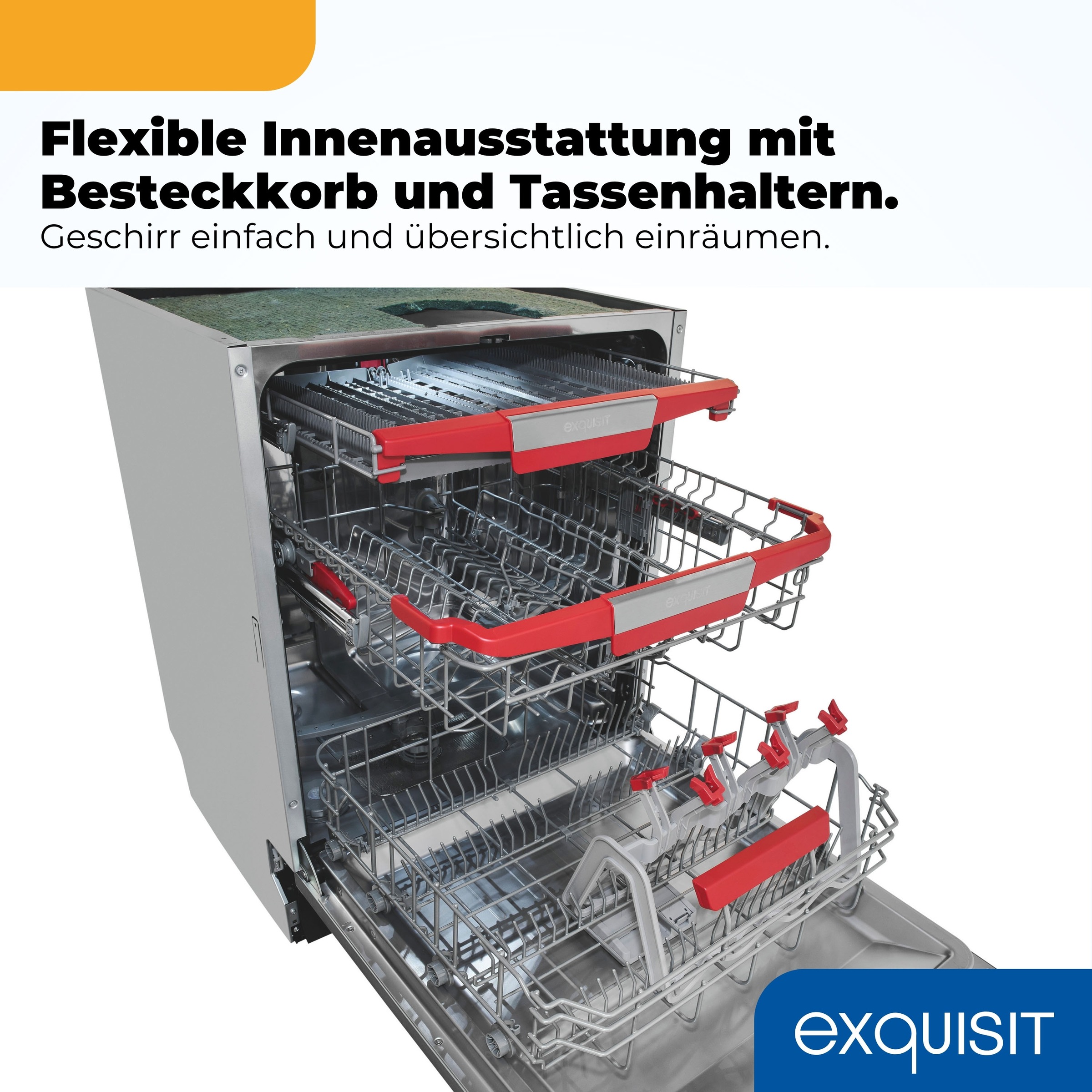exquisit vollintegrierbarer Geschirrspüler 9614 »EGSP9614-E-030A inox« 9,5 l 14 tlg. Maßgedecke 14 Maßgedecke & flüsterleise 42 dB – stark und angenehm ruhig