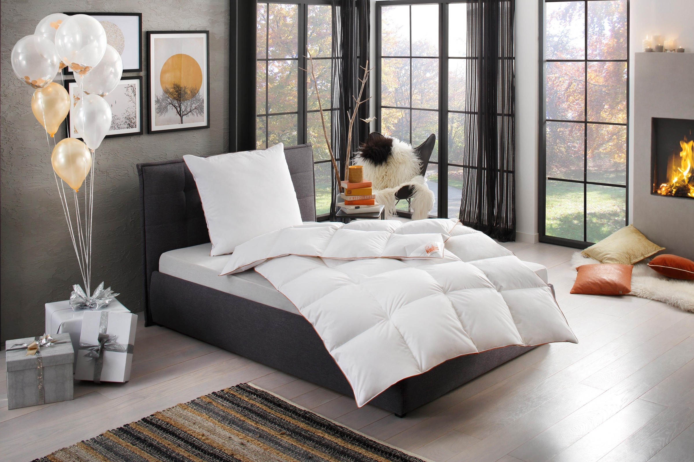 RIBECO Daunenbettdecke + Kopfkissen "Ella" Set (Daunendecke + Kissen) zum Top-Preis