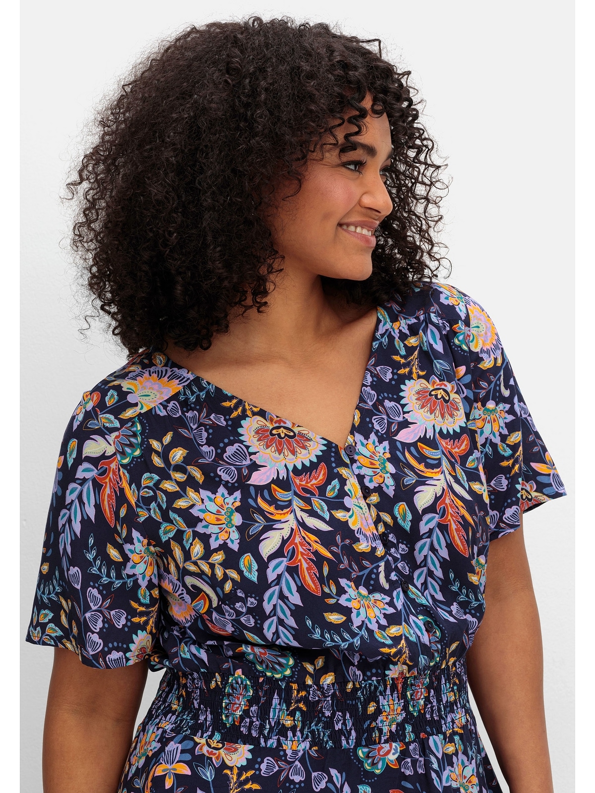 sheego by Joe Browns Maxikleid »Große Größen«, mit Blumendruck und Taillen-Smokbund