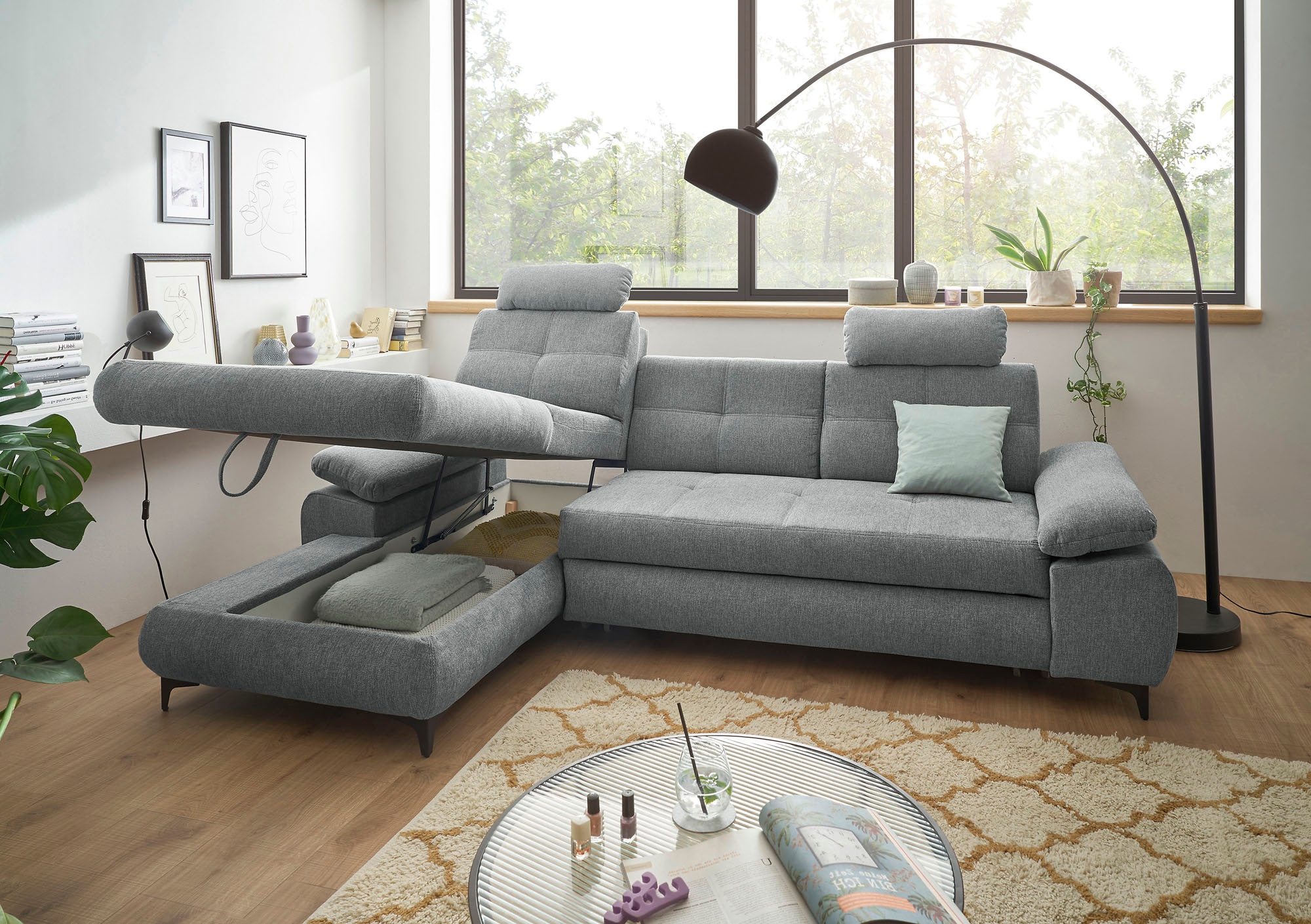 ED EXCITING DESIGN Ecksofa »Altona L-Form«, (2 St.), mit Bettfunktion, Bettkasten, Armteilverstellung & Kopfstützen