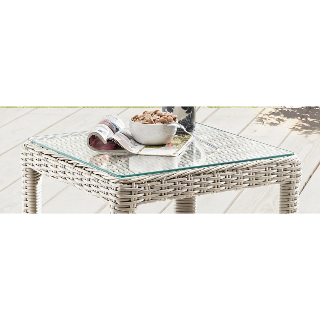 Destiny Beistelltisch »MERANO«, Polyrattan, 46x47x50cm, mit aufgelegter Glasplatte