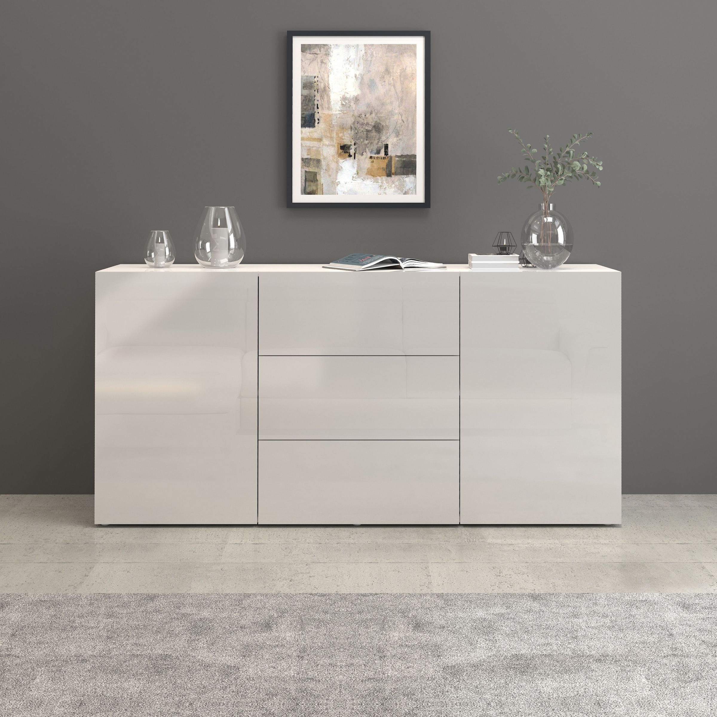 INOSIGN Sideboard »Egypt, Kommode, Schrank, Kredenz, grifflos«, 2 Türen, 3 Schubkästen, kompl. Hochglanz lackiert Breite 160