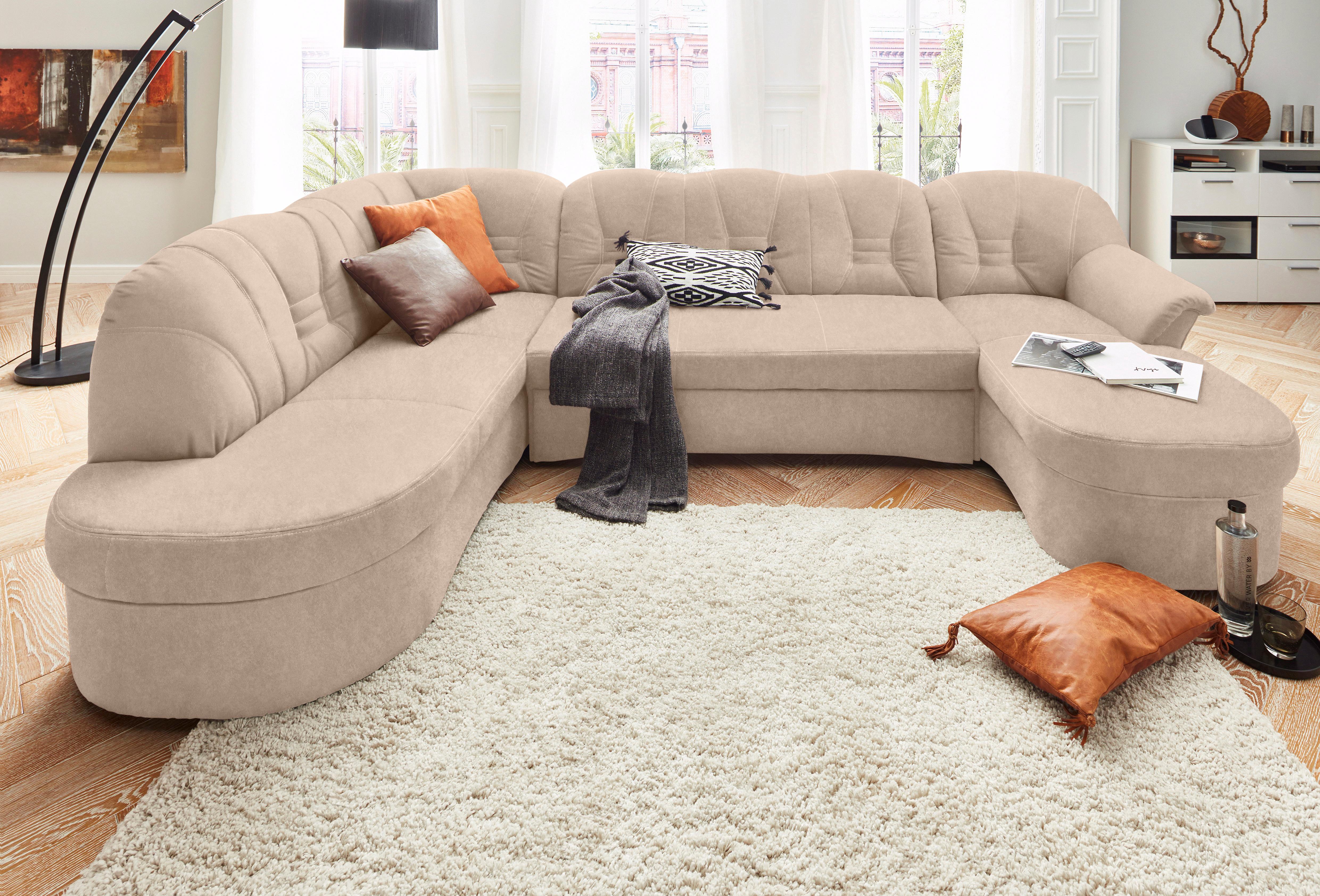 DOMO collection Wohnlandschaft "ELVA 293x180x84 cm, elegante Rückensteppung, U-Form" whlw. mit Bettfunktion und Federkern