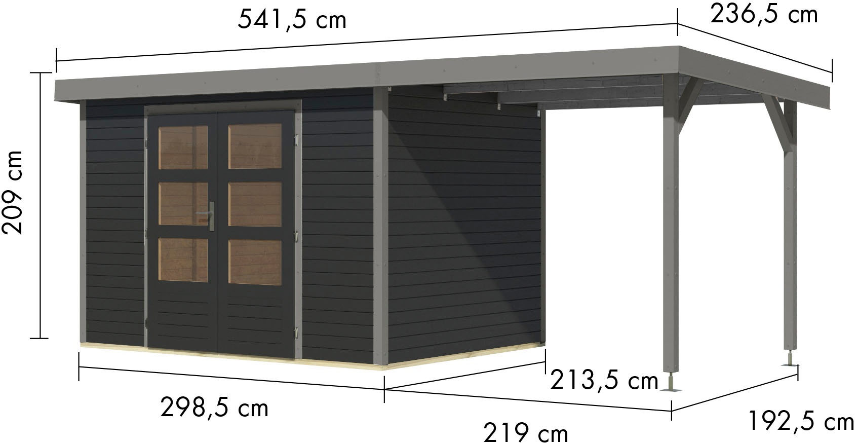 Karibu Gartenhaus »Jupiter 4«, in verschiedenen Farben, mit Anbaudach 2,35 m breit