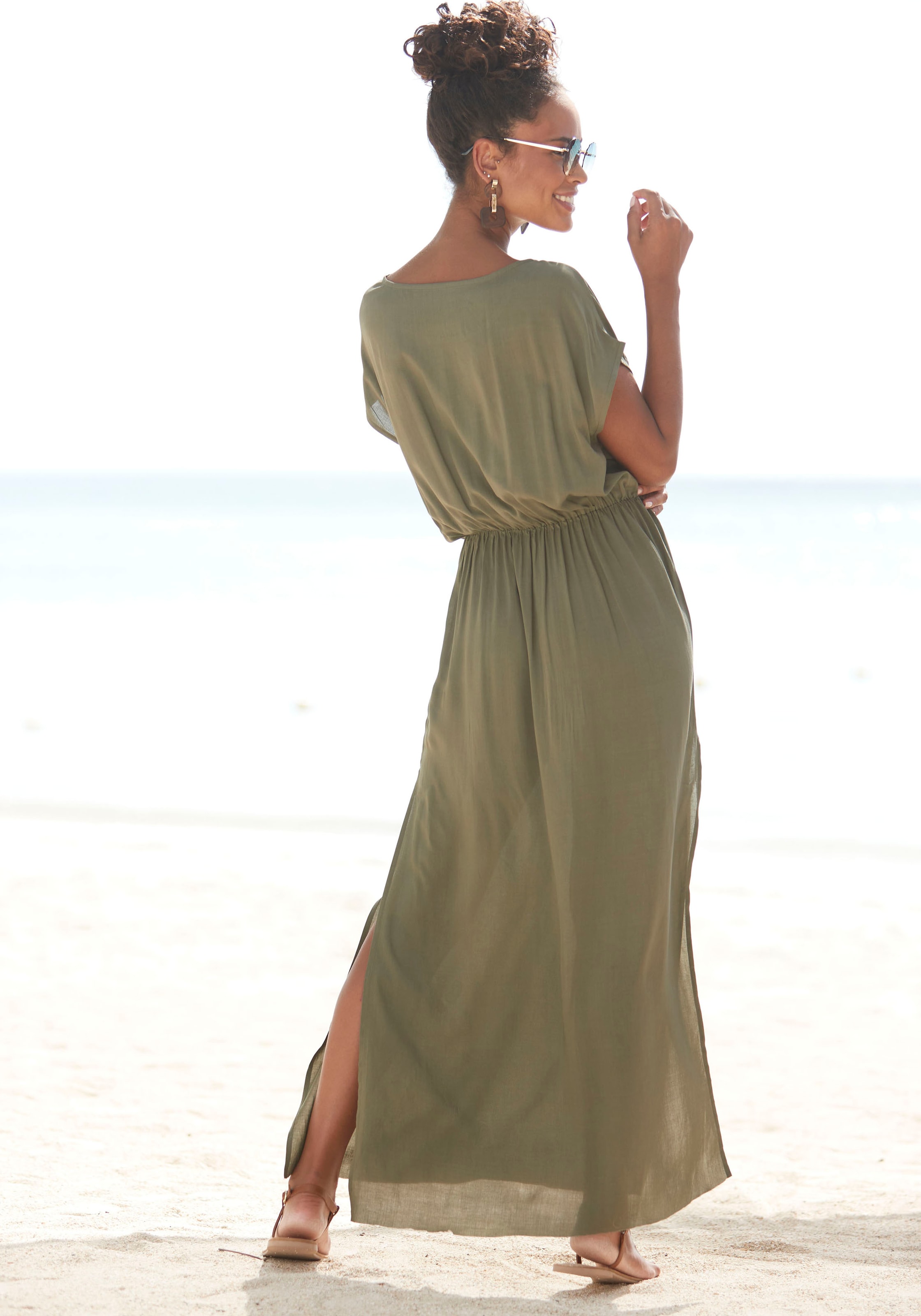 LASCANA Strandkleid, aus leicht transparenter Webware, Maxikleid mit Schlitz, Sommerkleid